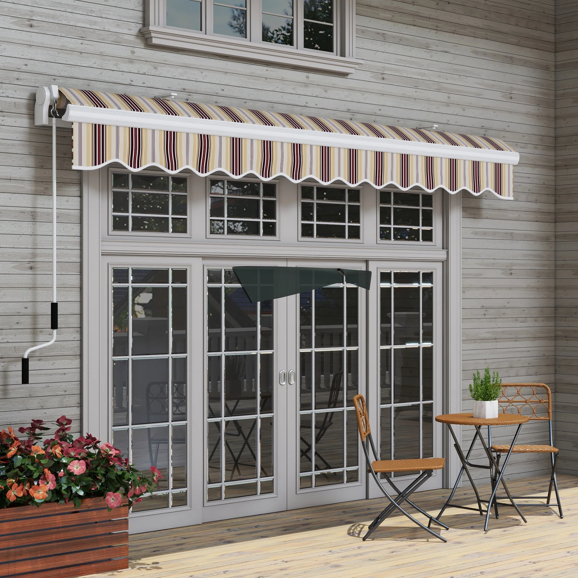 13' x 8' Retractable Patio Awning with Manual Crank, UV/Water-Resistant Fabric, Red Stripes - Image 11