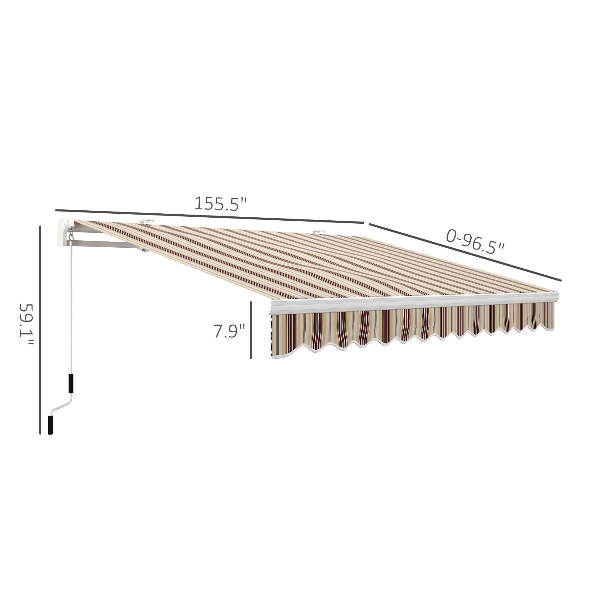 13' x 8' Retractable Patio Awning with Manual Crank, UV/Water-Resistant Fabric, Red Stripes - Image 5