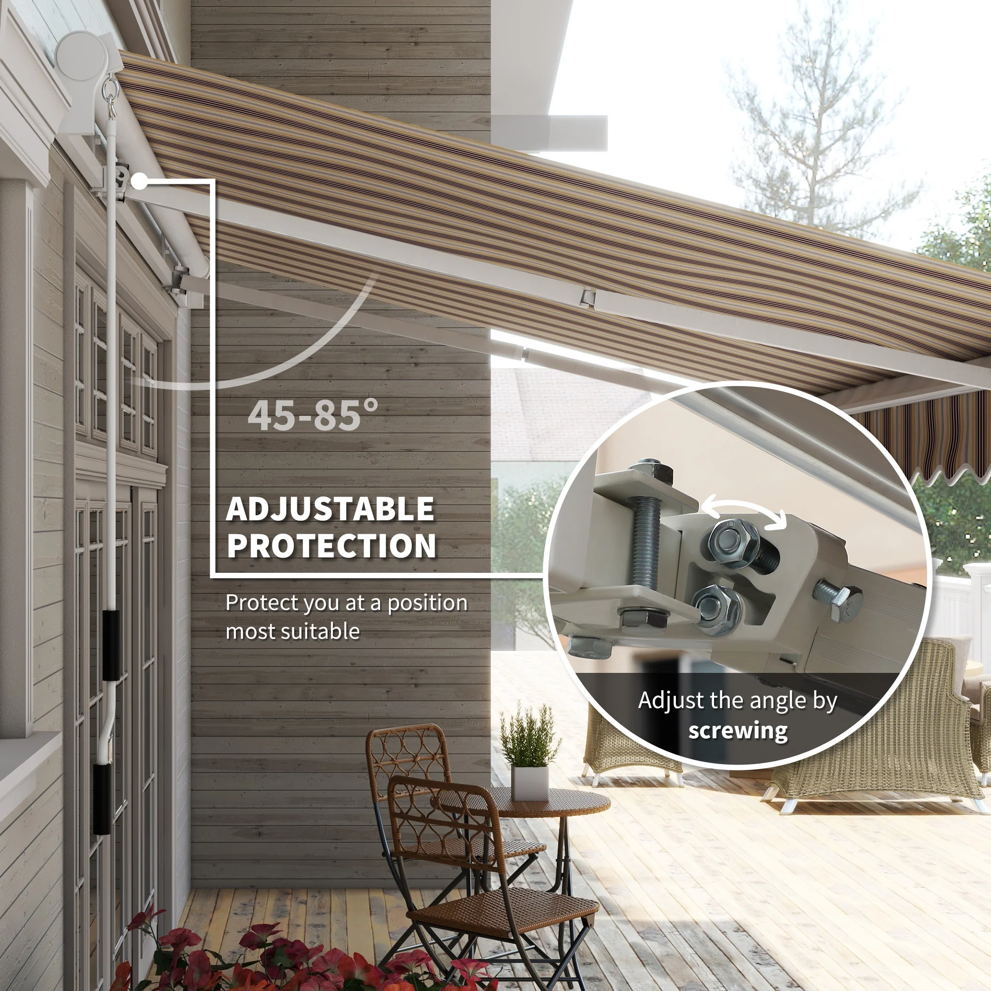 13' x 8' Retractable Patio Awning with Manual Crank, UV/Water-Resistant Fabric, Red Stripes - Image 6