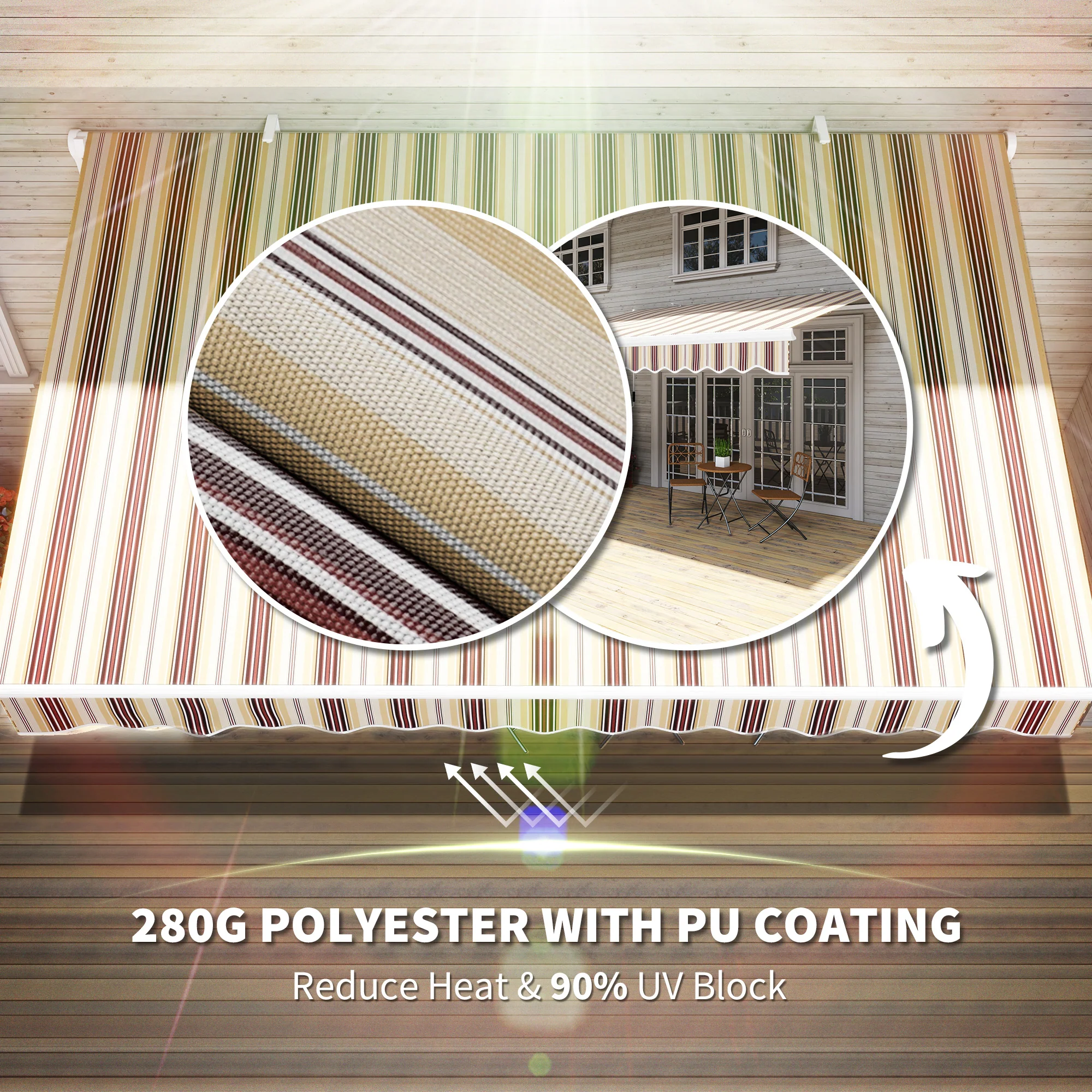 13' x 8' Retractable Patio Awning with Manual Crank, UV/Water-Resistant Fabric, Red Stripes - Image 7
