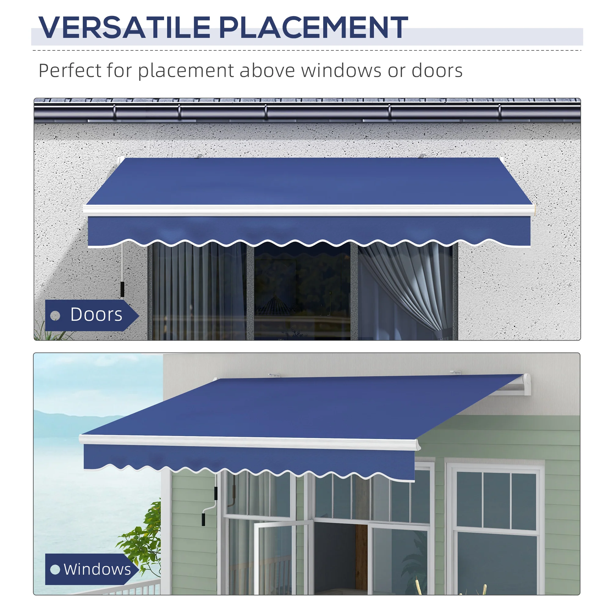 13' x 8' Manual Retractable Sun Shade w/UV Protection & Easy Crank, Dark Blue - Image 8