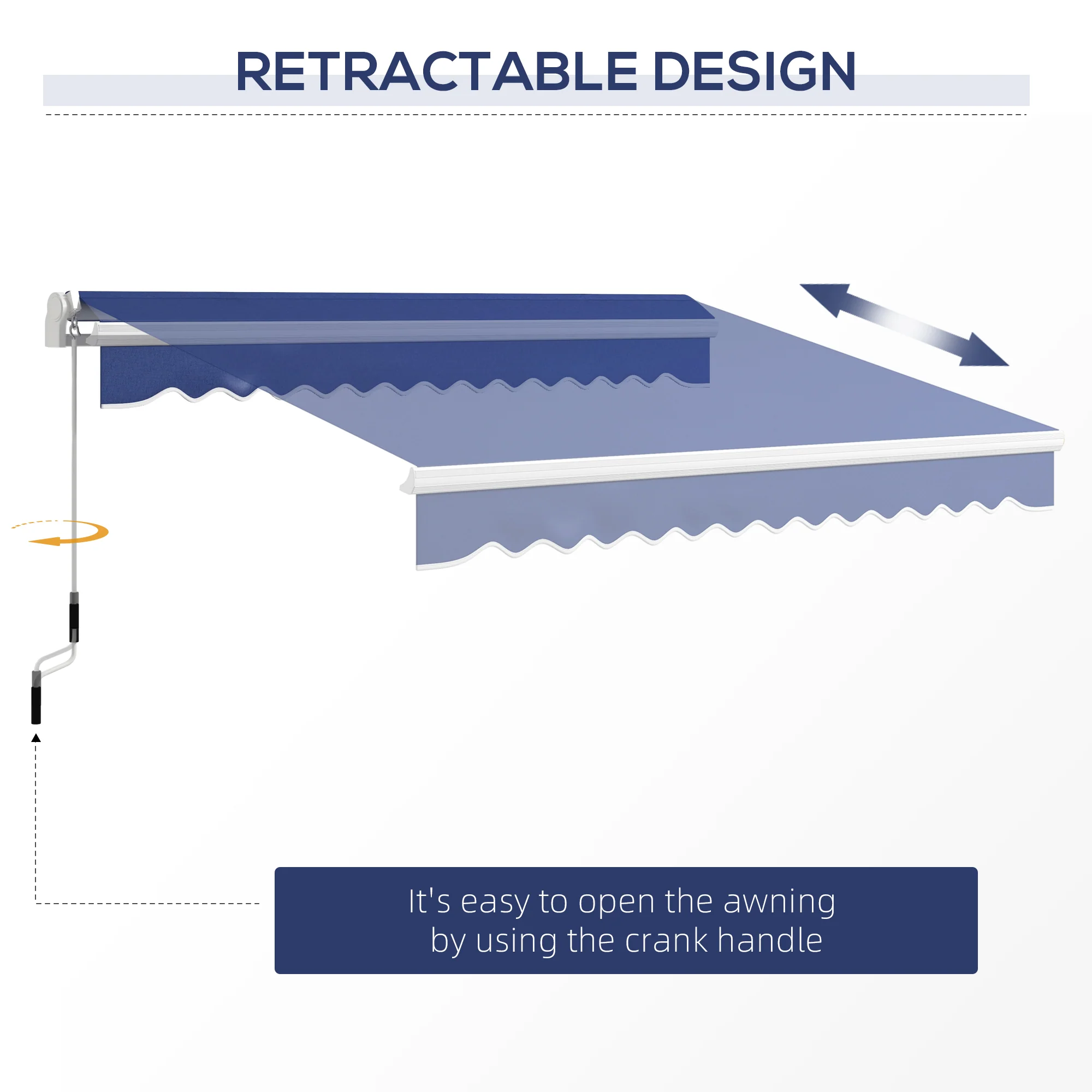 13' x 8' Manual Retractable Sun Shade w/UV Protection & Easy Crank, Dark Blue - Image 9
