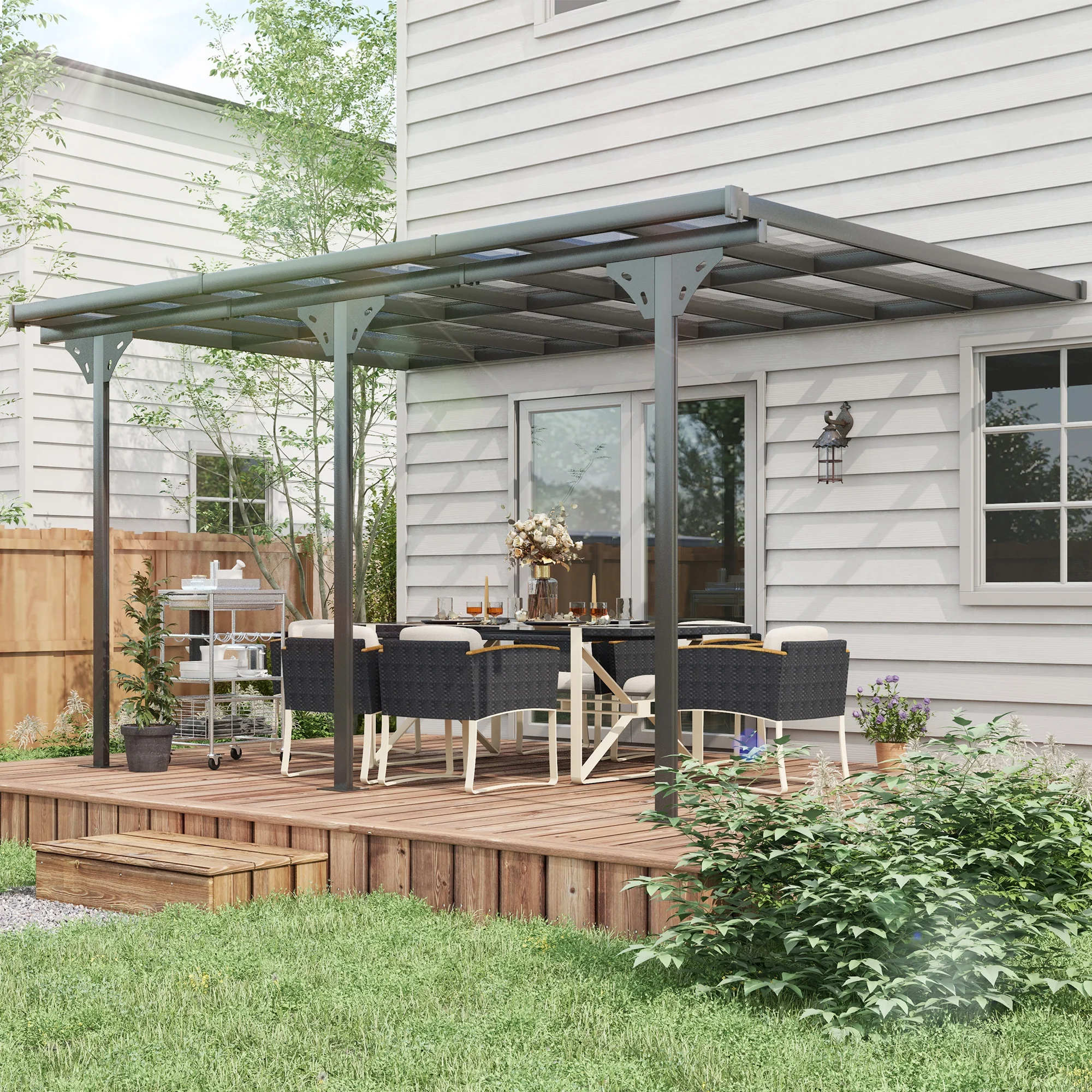 14.5' x 10' Polycarbonate Pergola with UV-Blocking Hardtop & Aluminum Frame, Gray - Image 3