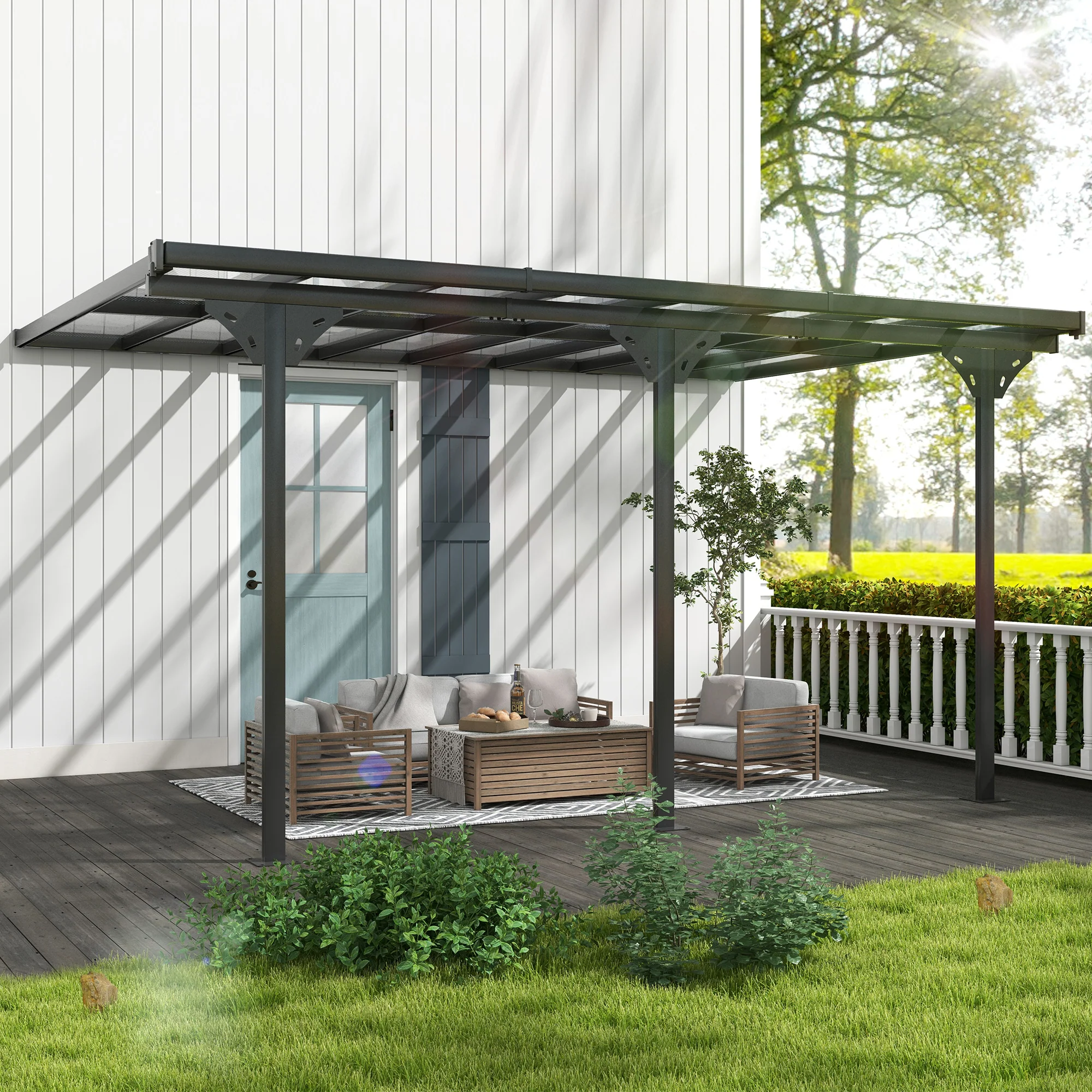 14.5' x 10' Polycarbonate Pergola with UV-Blocking Hardtop & Aluminum Frame, Gray - Image 4