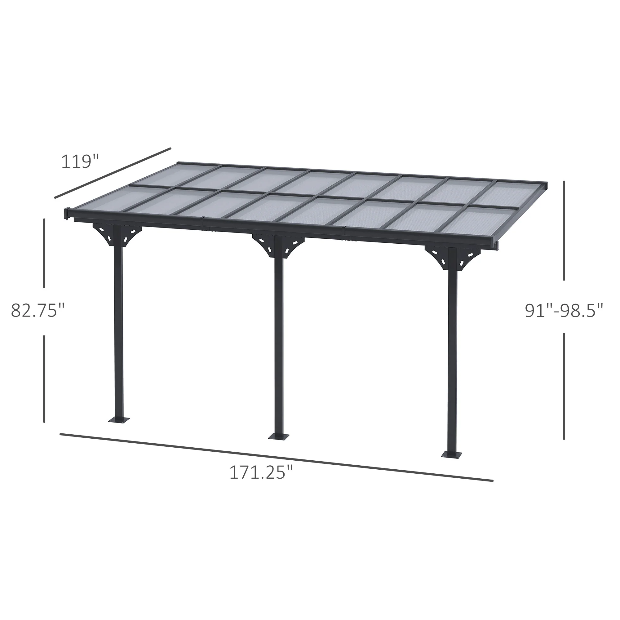 14.5' x 10' Polycarbonate Pergola with UV-Blocking Hardtop & Aluminum Frame, Gray - Image 5