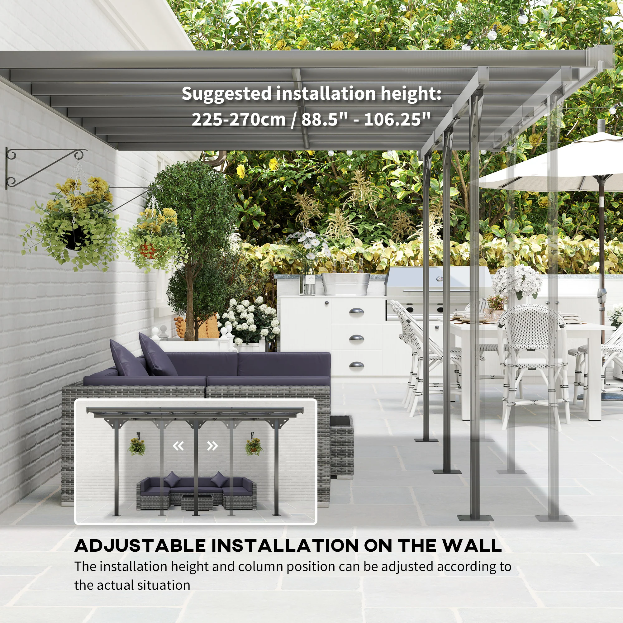 14.5' x 10' Polycarbonate Pergola with UV-Blocking Hardtop & Aluminum Frame, Gray - Image 6