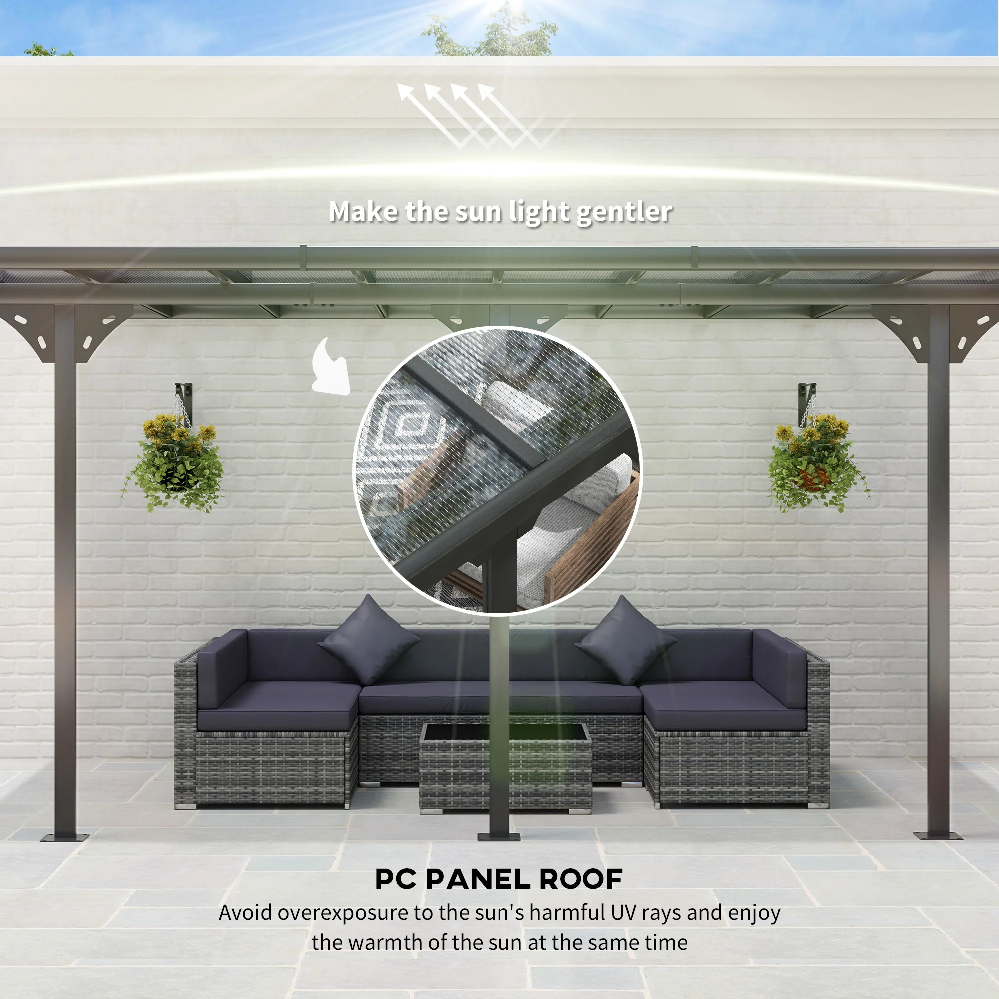 14.5' x 10' Polycarbonate Pergola with UV-Blocking Hardtop & Aluminum Frame, Gray - Image 7
