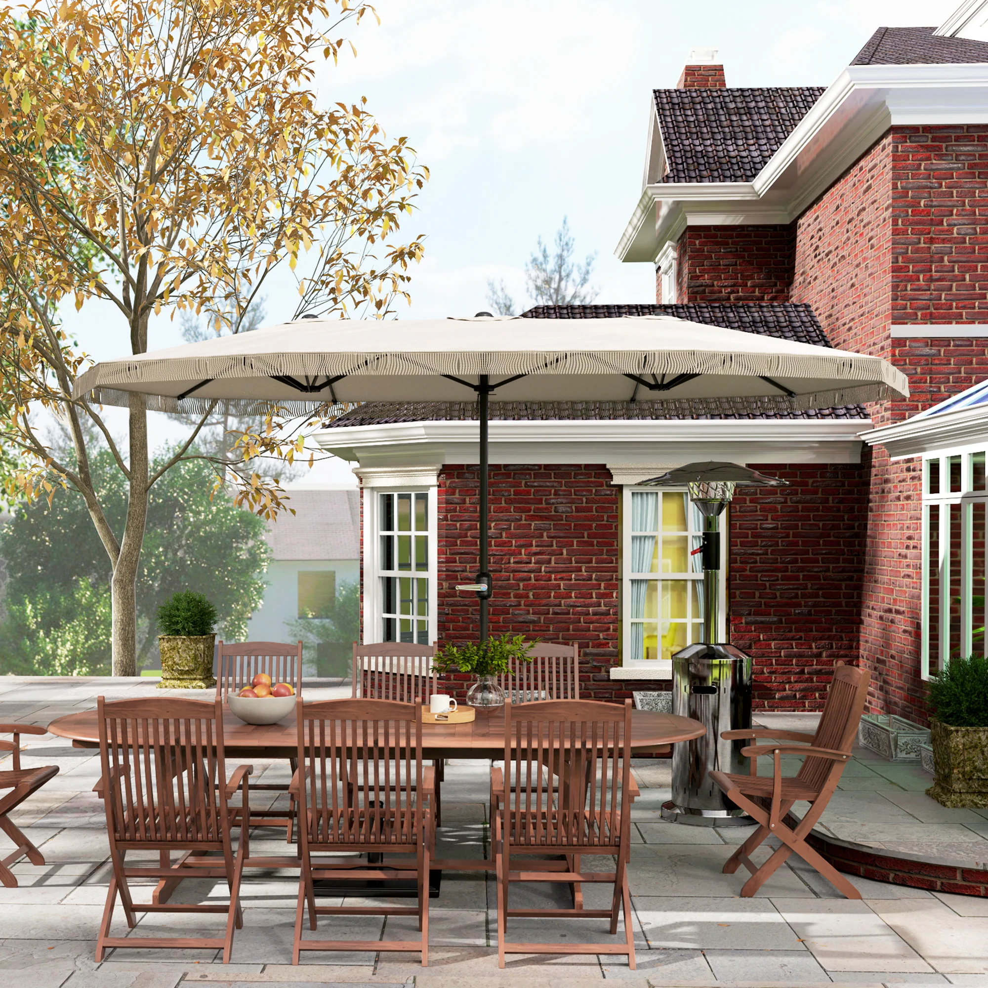 15ft Rectangle Patio Umbrella with UPF30+ & Crank Handle, Cream White - Image 10