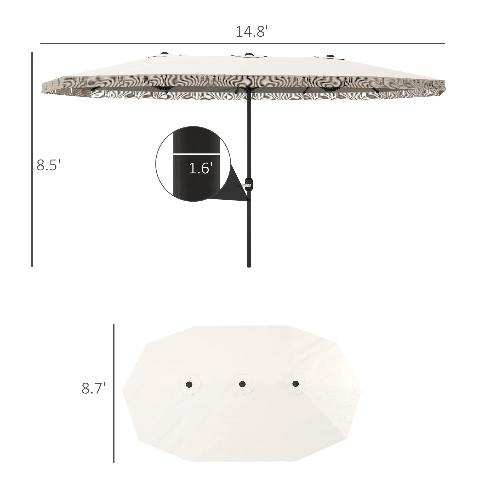 15ft Rectangle Patio Umbrella with UPF30+ & Crank Handle, Cream White - Image 5