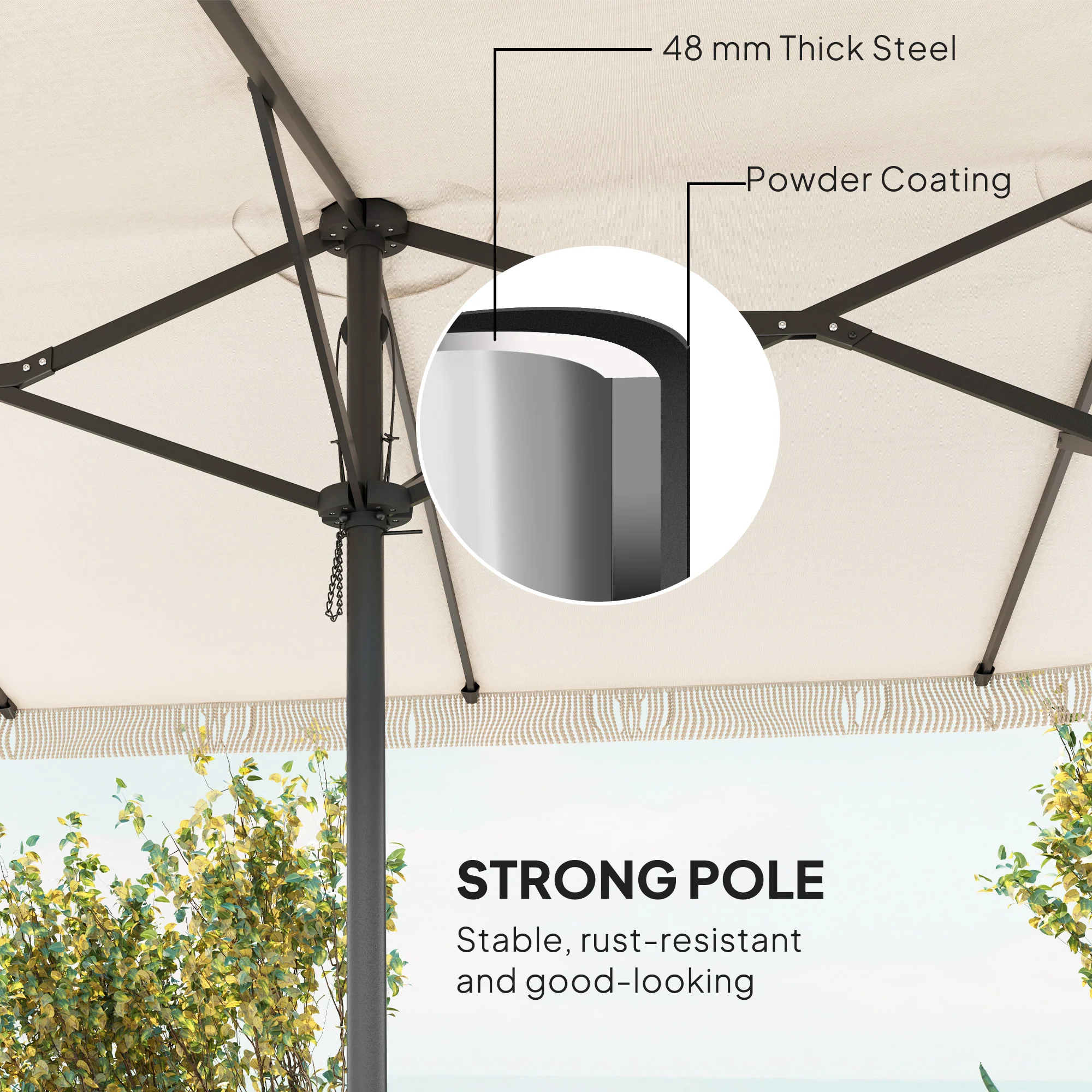 15ft Rectangle Patio Umbrella with UPF30+ & Crank Handle, Cream White - Image 8