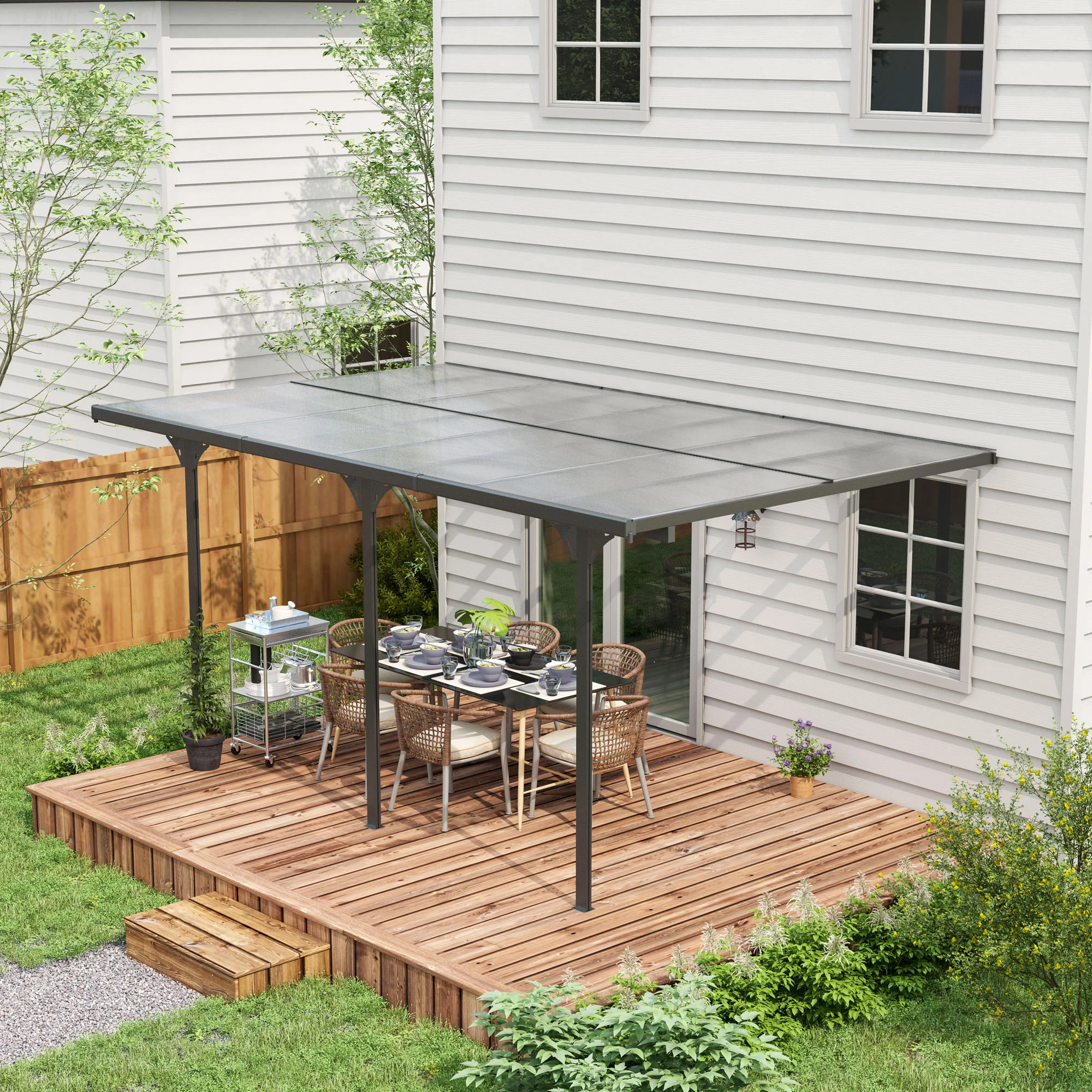 16.5' x 10' Hardtop Pergola with UV-Blocking Transparent Roof, Aluminum Frame, Gray - Image 3