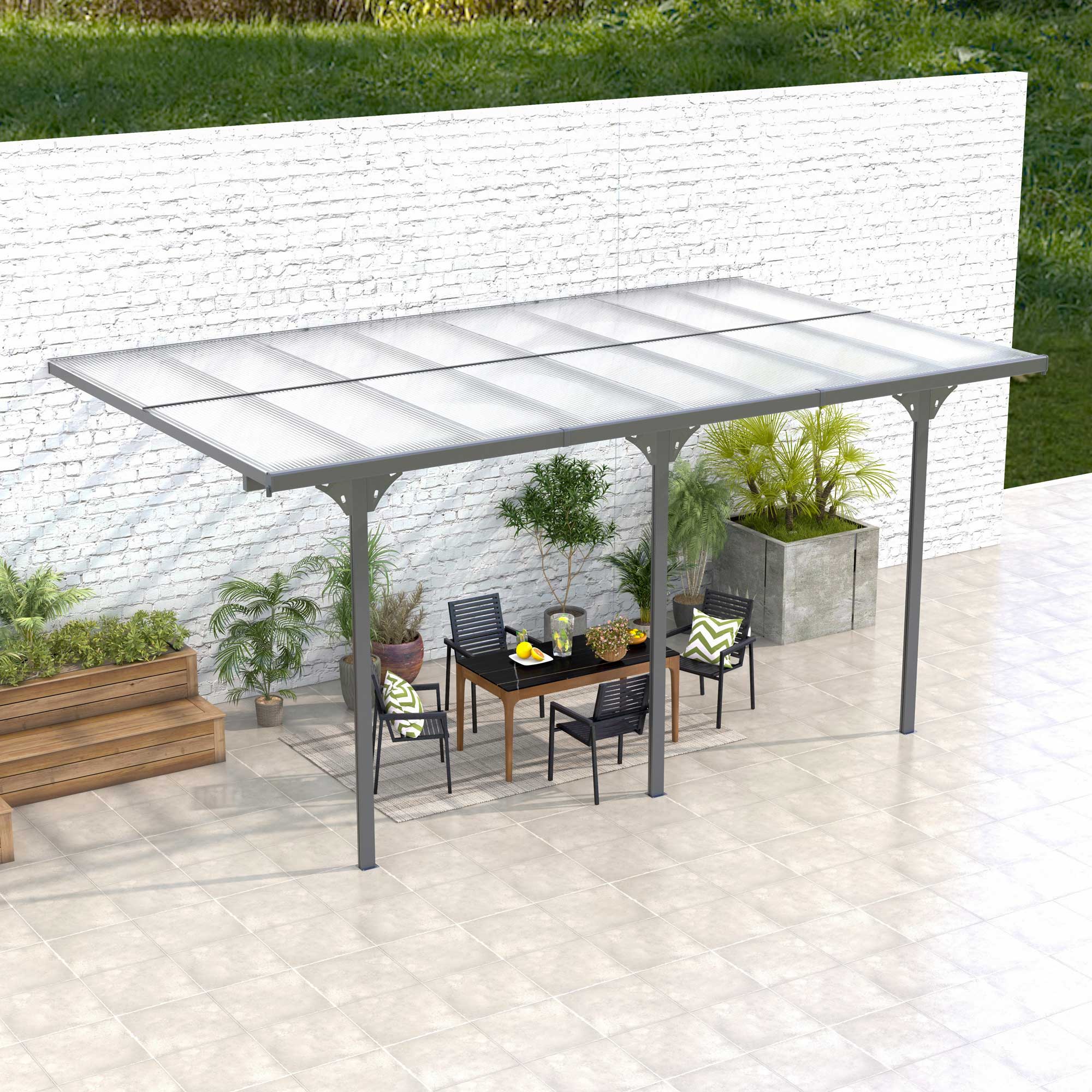 16.5' x 10' Hardtop Pergola with UV-Blocking Transparent Roof, Aluminum Frame, Gray - Image 4
