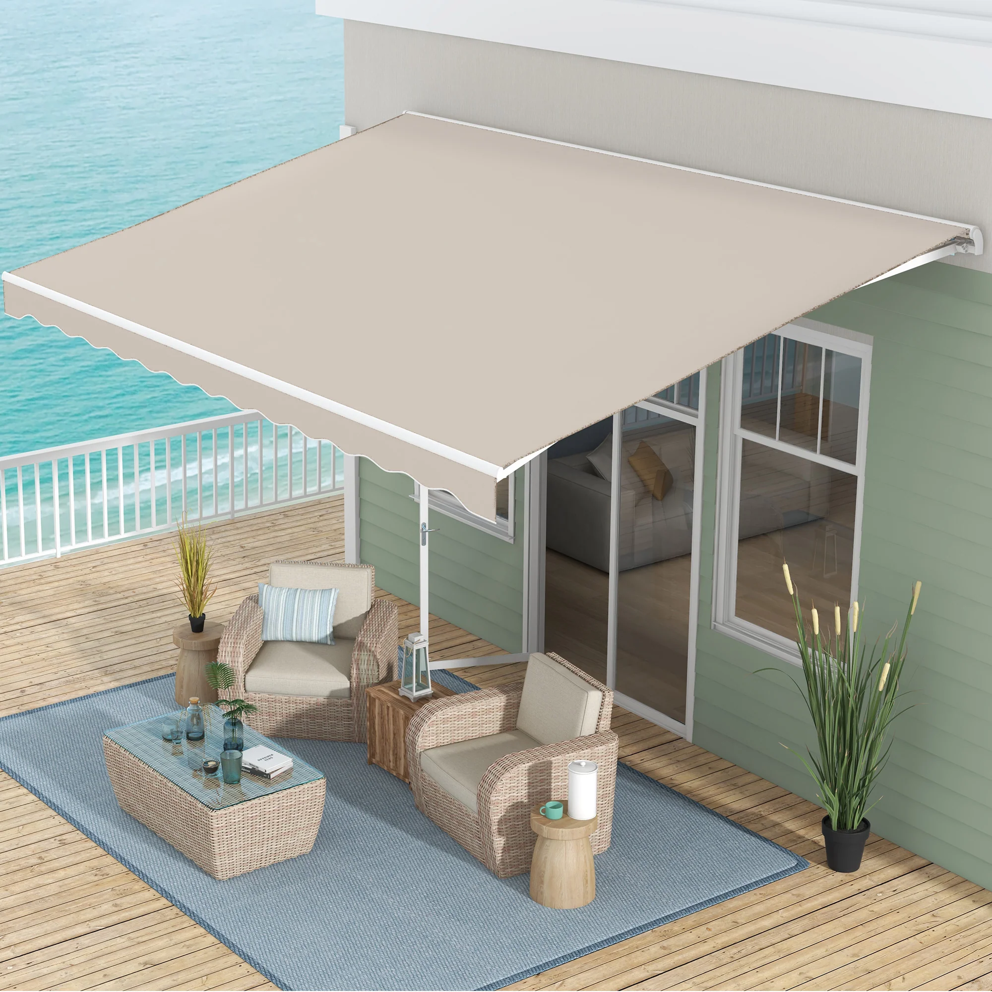 16' x 10' Electric Retractable Awning with Remote & Crank Handle, Cream White - Image 4