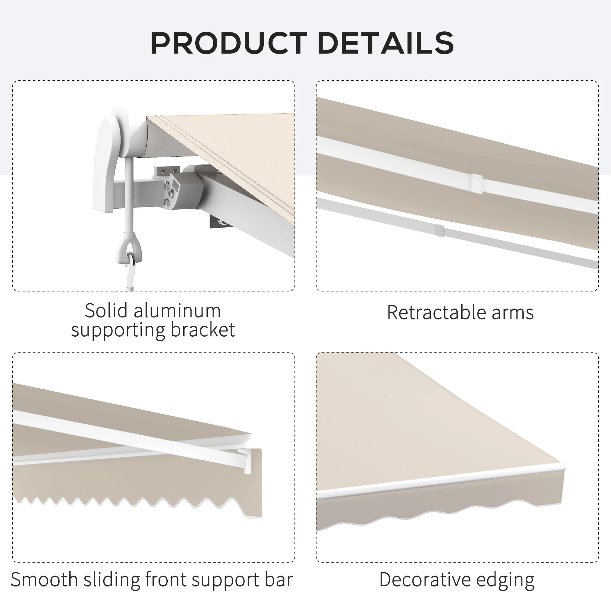 16' x 10' Electric Retractable Awning with Remote & Crank Handle, Cream White - Image 9