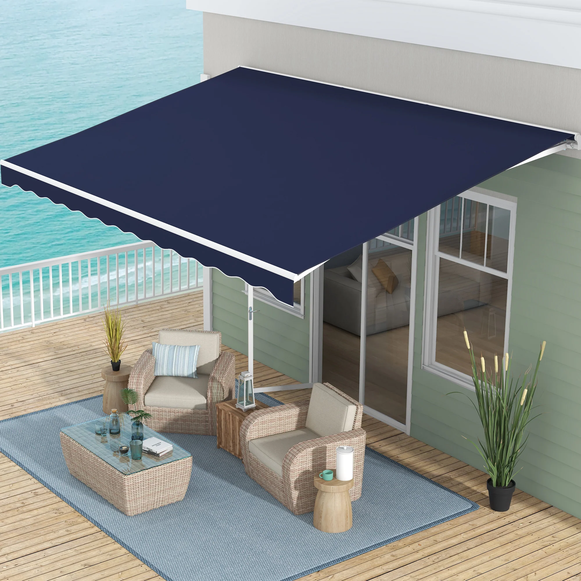 16' x 10' Electric Retractable Awning with Remote & Crank Handle, Blue - Image 4
