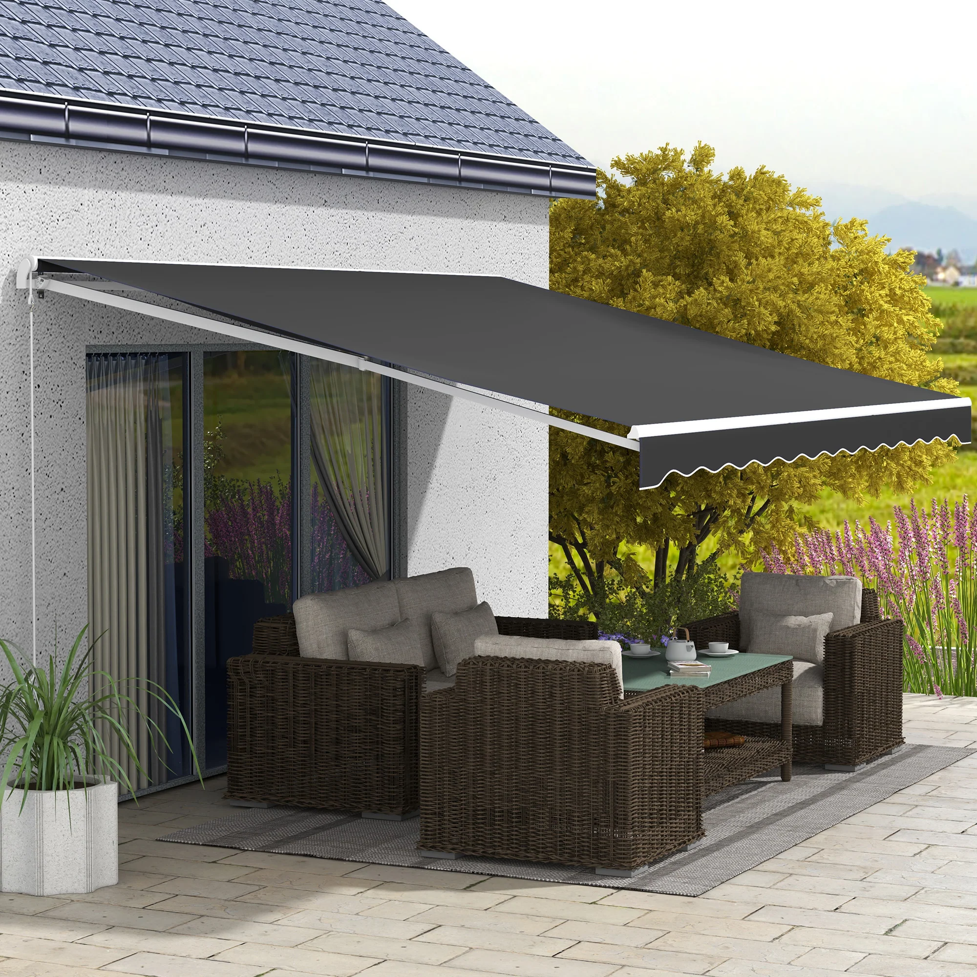 16' x 10' Electric Retractable Awning with Remote & Manual Crank, Black - Image 3