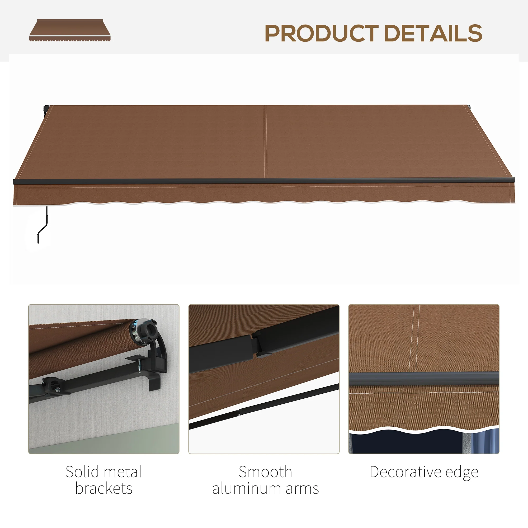 16' x 10' Retractable Sunshade Awning, UV-Resistant 280GSM Canopy, Brown - Image 10