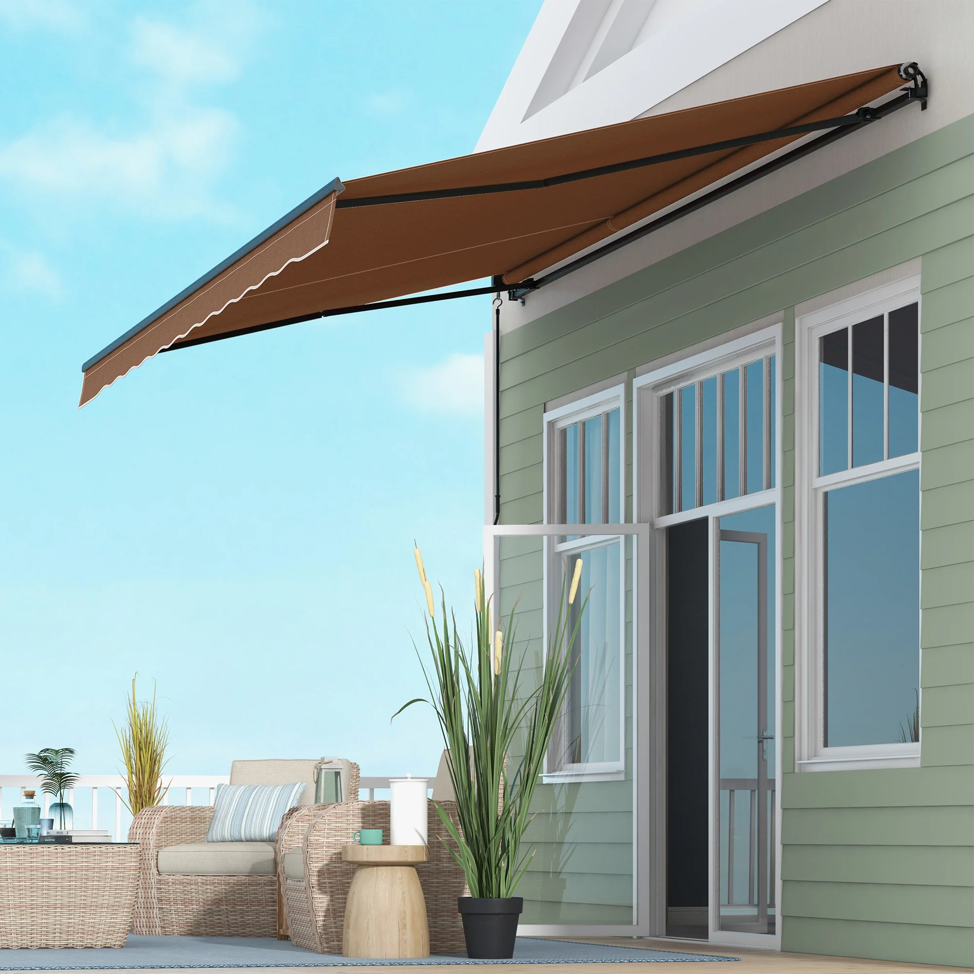 16' x 10' Retractable Sunshade Awning, UV-Resistant 280GSM Canopy, Brown - Image 11