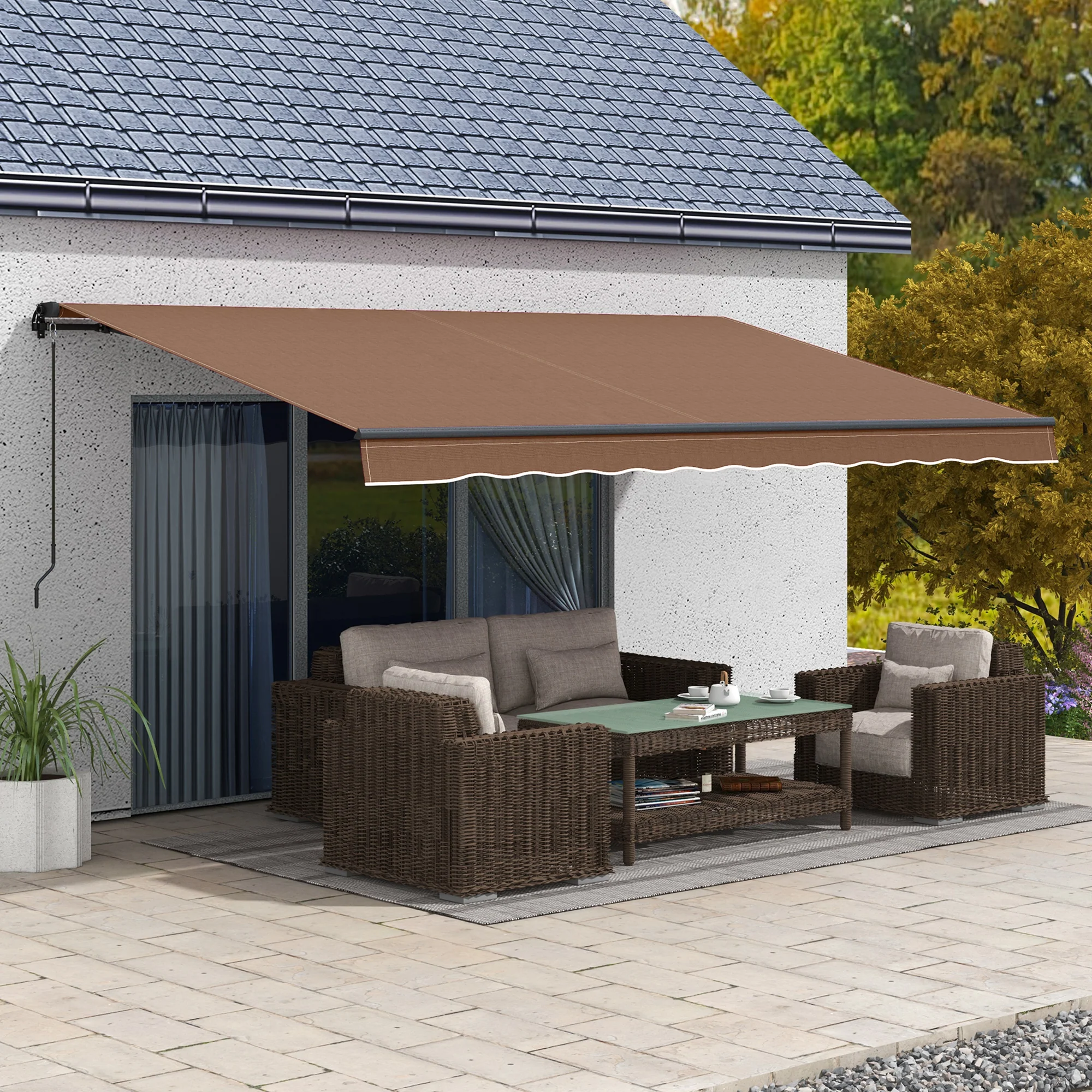 16' x 10' Retractable Sunshade Awning, UV-Resistant 280GSM Canopy, Brown - Image 3