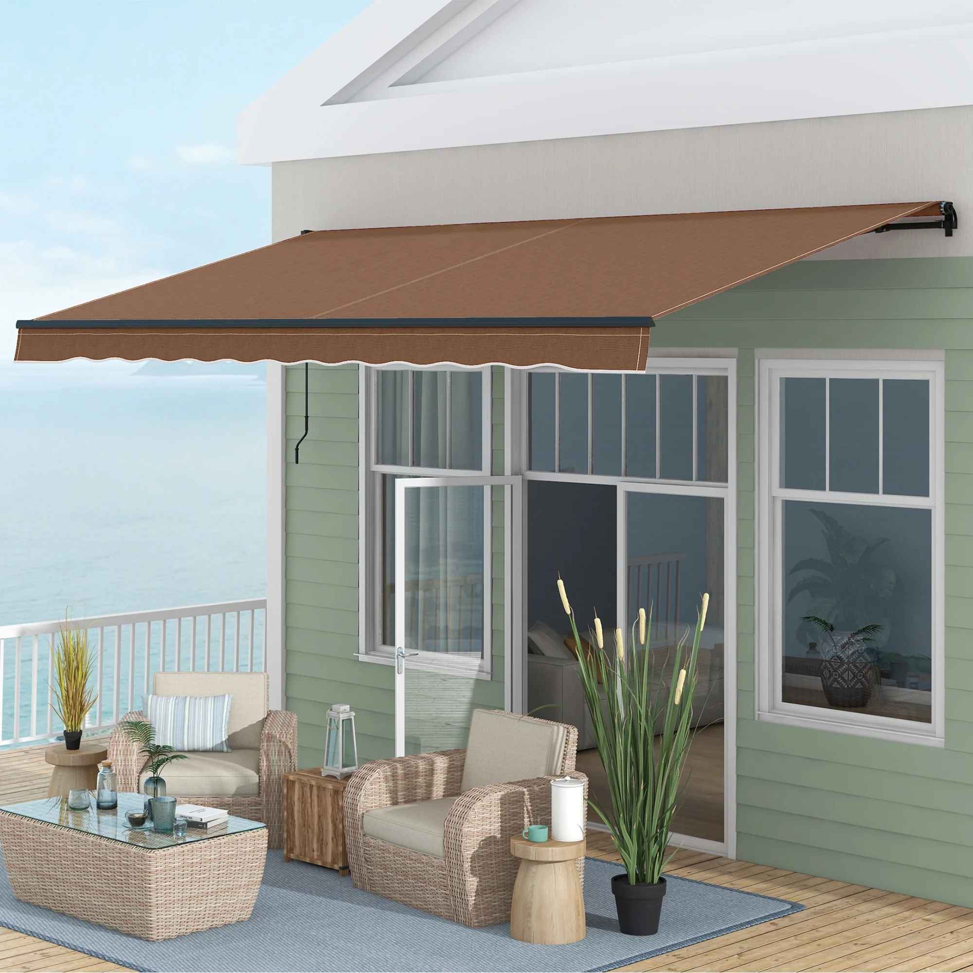 16' x 10' Retractable Sunshade Awning, UV-Resistant 280GSM Canopy, Brown - Image 4