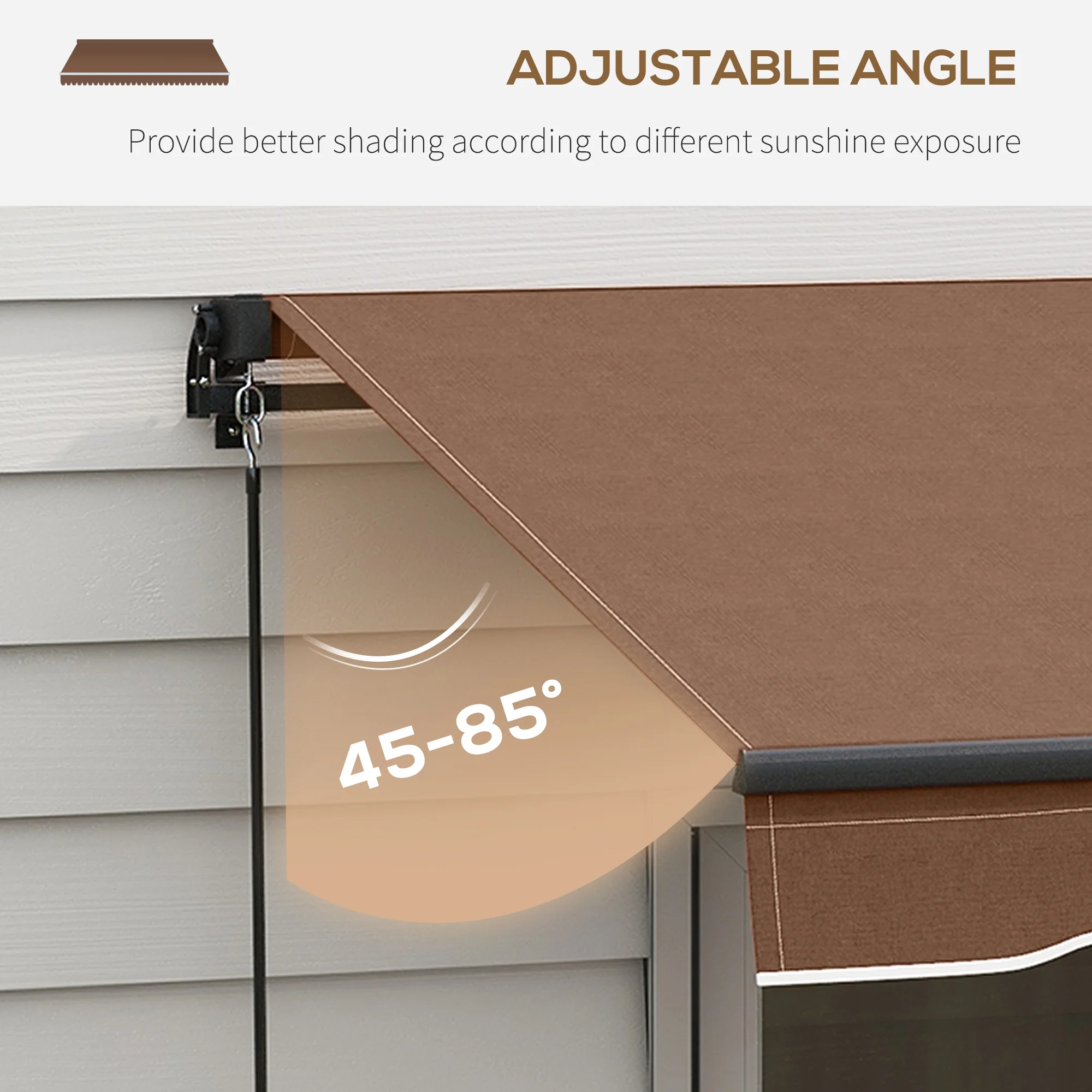 16' x 10' Retractable Sunshade Awning, UV-Resistant 280GSM Canopy, Brown - Image 7