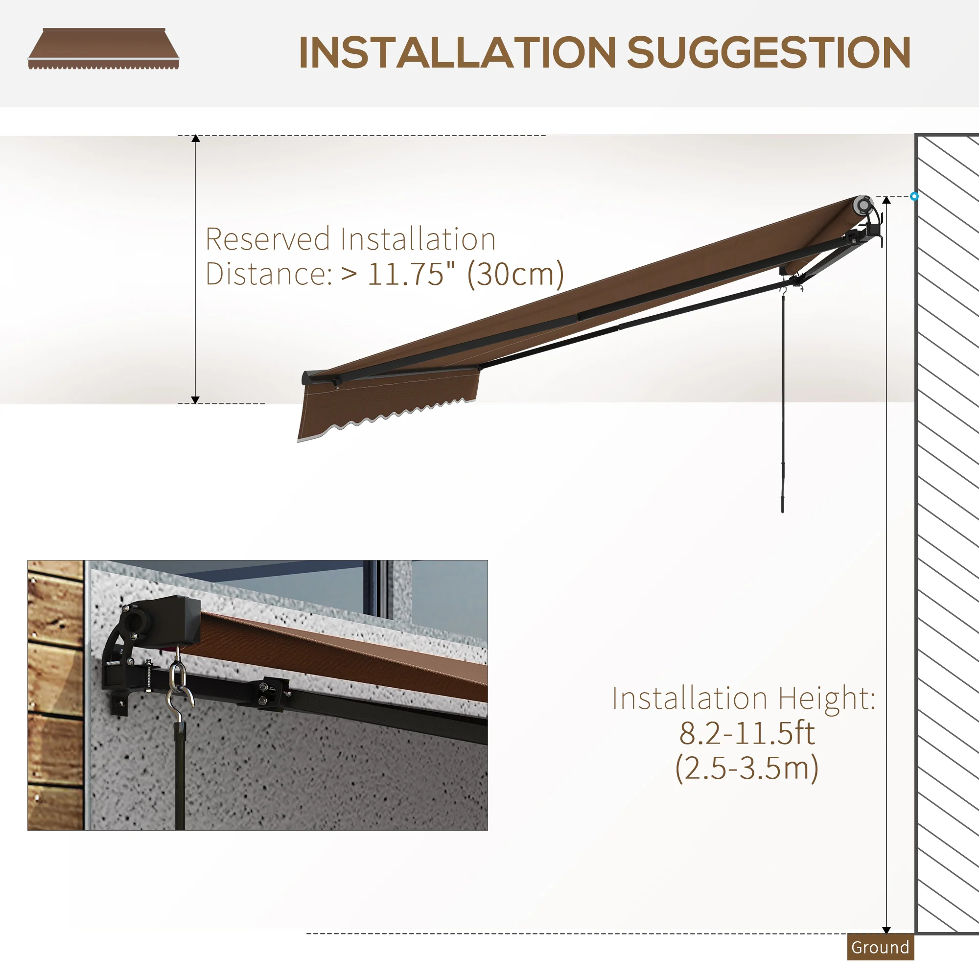 16' x 10' Retractable Sunshade Awning, UV-Resistant 280GSM Canopy, Brown - Image 9