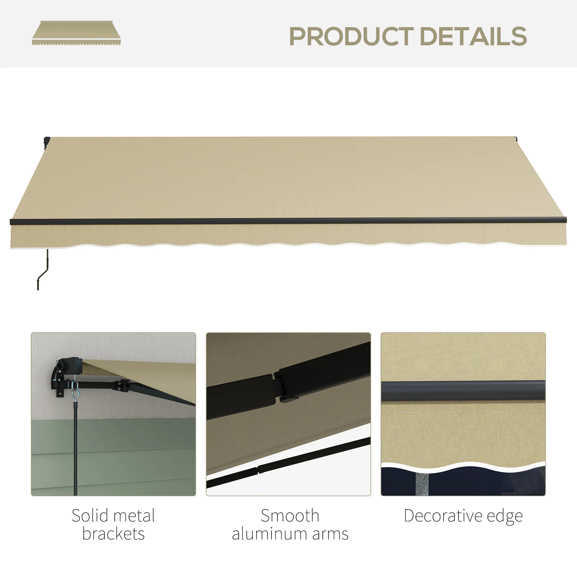 16' x 10' Retractable Awning, 280gsm UV Resistant Sunshade Shelter, Beige - Image 10
