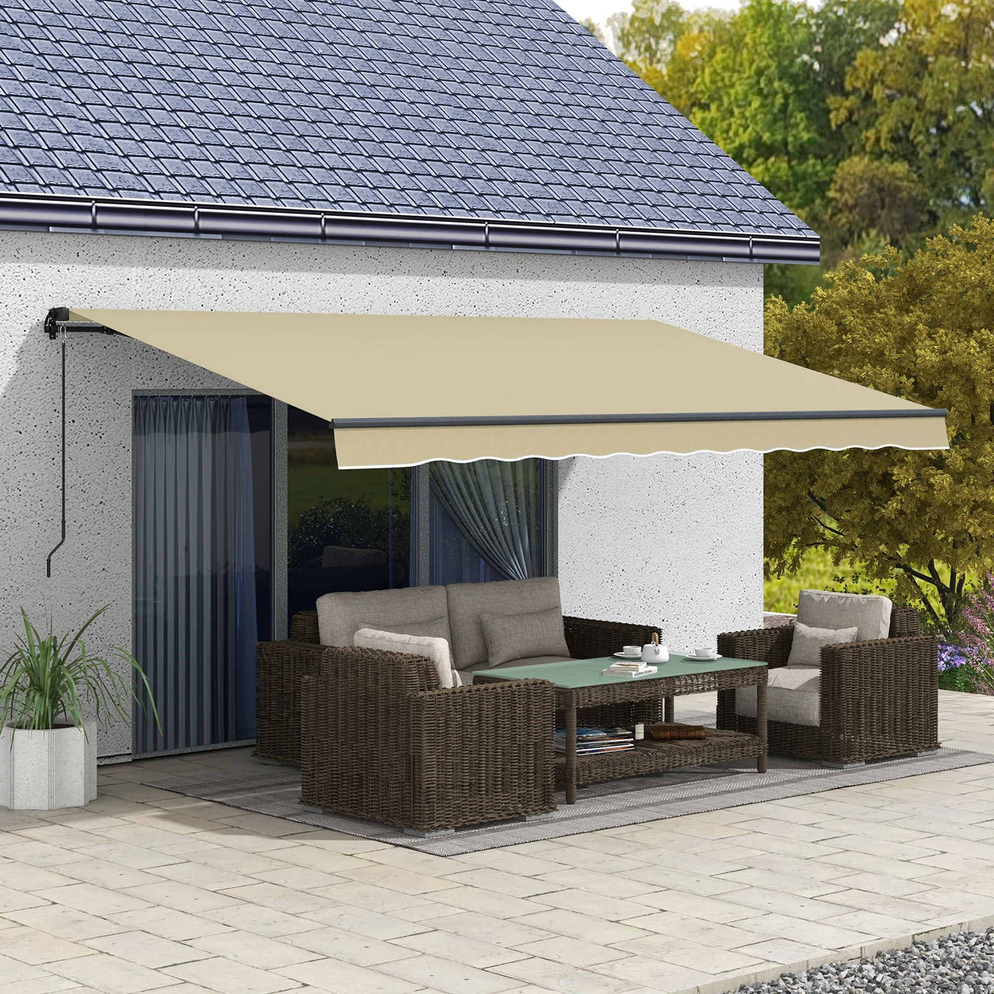 16' x 10' Retractable Awning, 280gsm UV Resistant Sunshade Shelter, Beige - Image 3