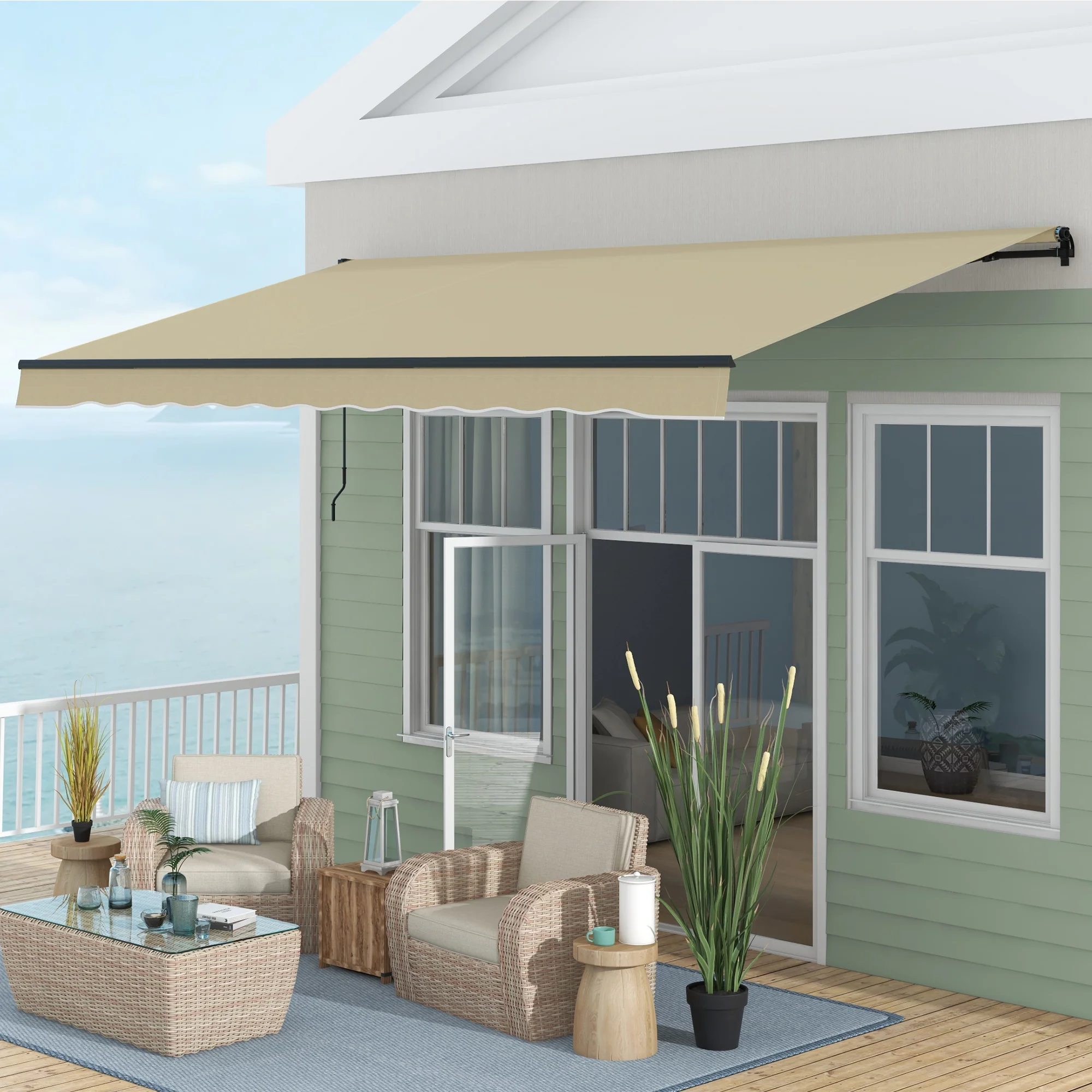 16' x 10' Retractable Awning, 280gsm UV Resistant Sunshade Shelter, Beige - Image 4