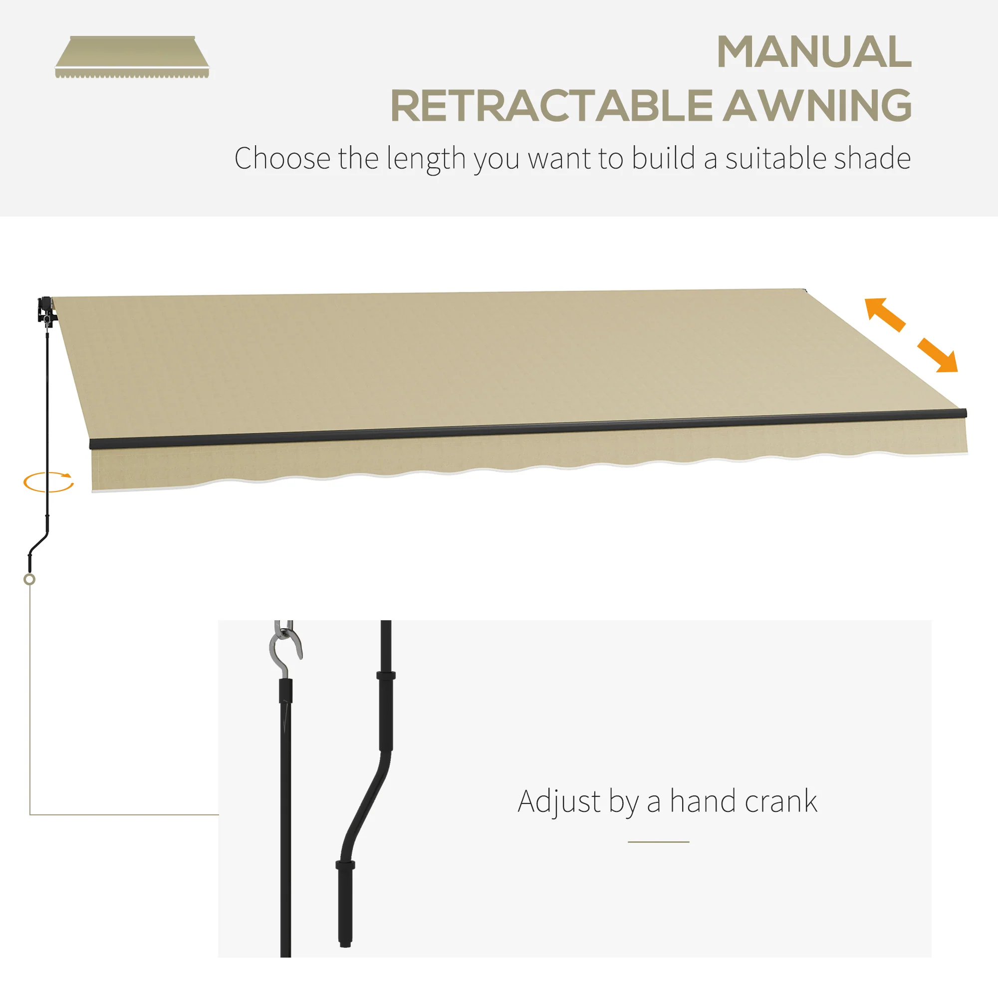 16' x 10' Retractable Awning, 280gsm UV Resistant Sunshade Shelter, Beige - Image 6