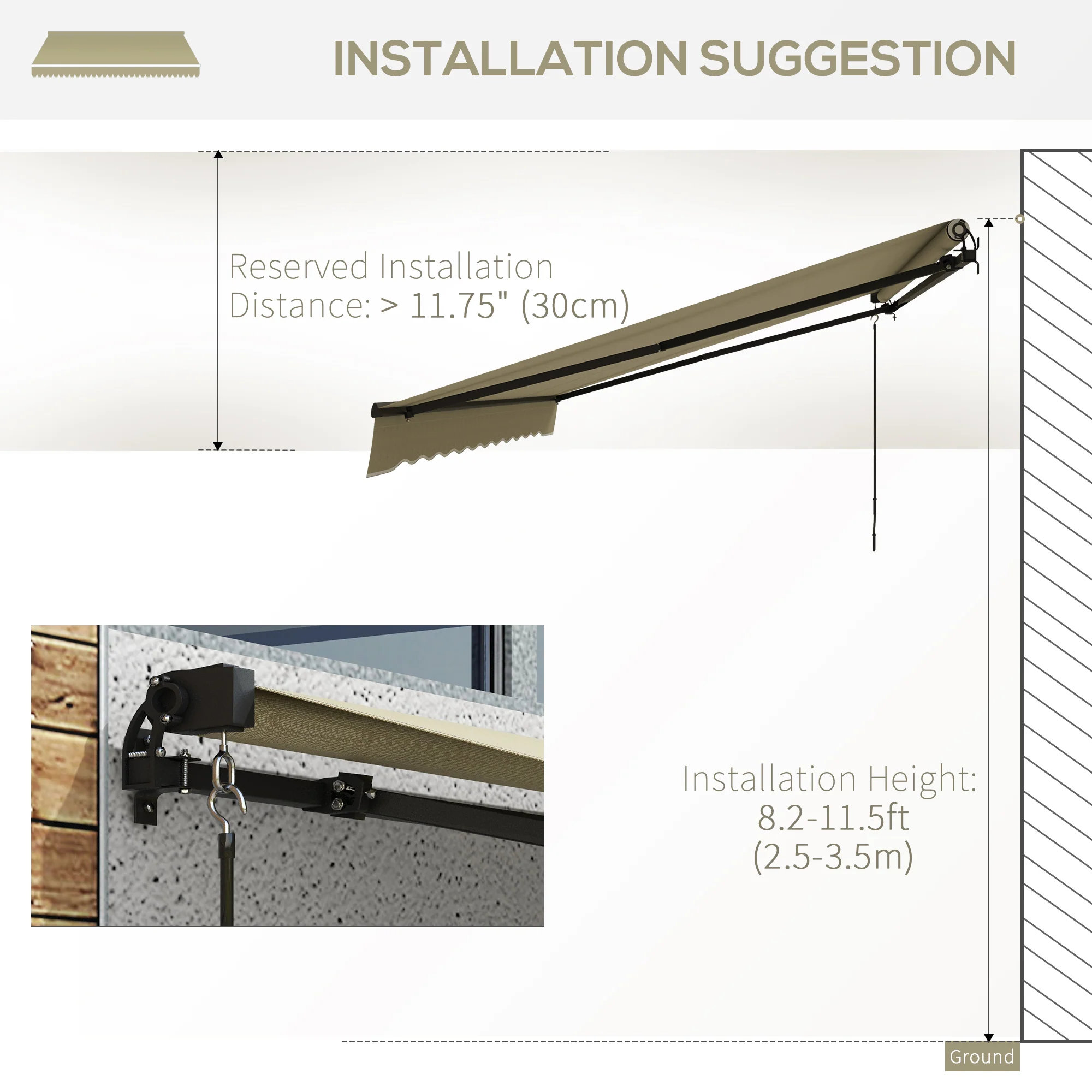 16' x 10' Retractable Awning, 280gsm UV Resistant Sunshade Shelter, Beige - Image 9
