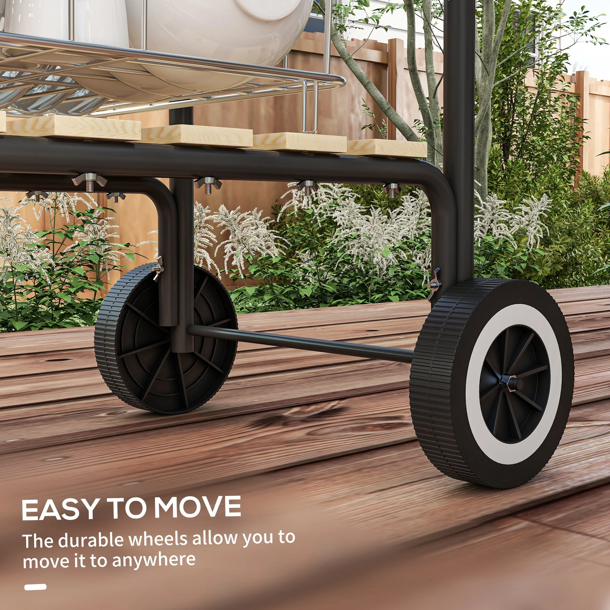 Portable Charcoal Grill with Wheels, 2 Side Tables & Adjustable Vents, Red - Image 8