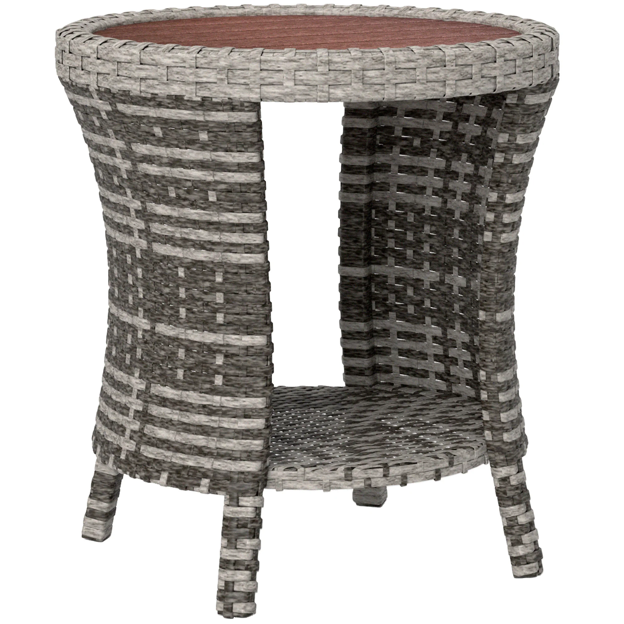18" Rattan Patio Coffee Table, 2-Tier Outdoor Side Table with Composite Wood Top, Mixed Gray - Image 12