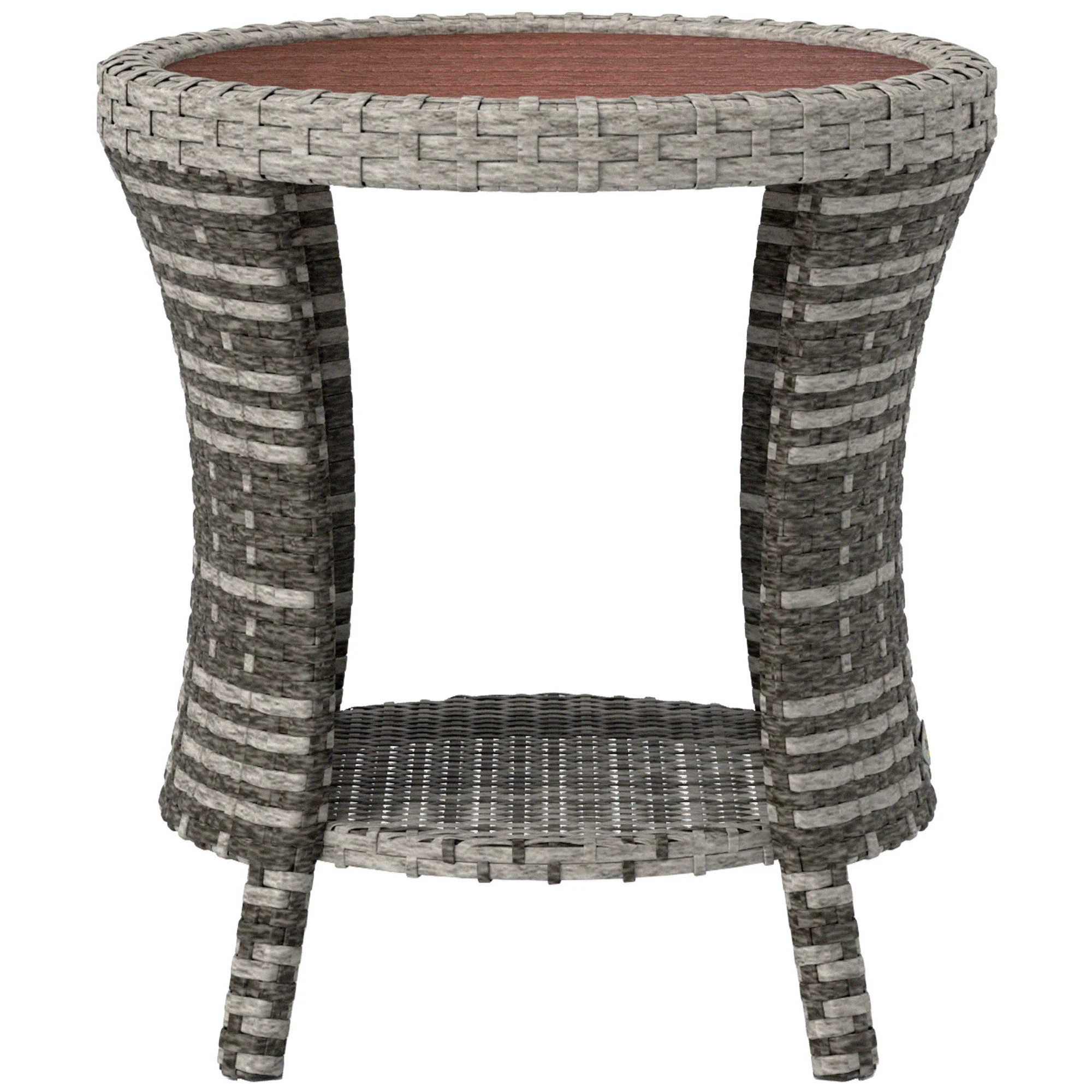 18" Rattan Patio Coffee Table, 2-Tier Outdoor Side Table with Composite Wood Top, Mixed Gray - Image 2