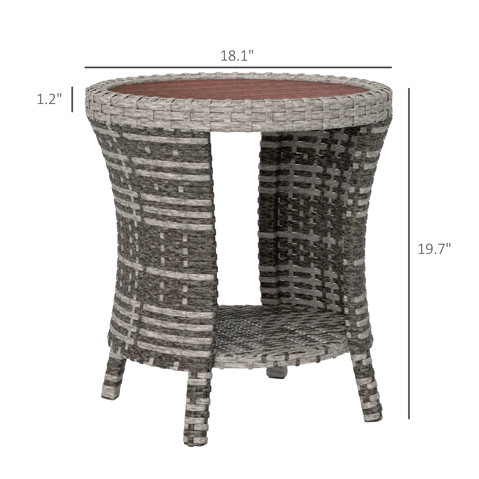 18" Rattan Patio Coffee Table, 2-Tier Outdoor Side Table with Composite Wood Top, Mixed Gray - Image 5
