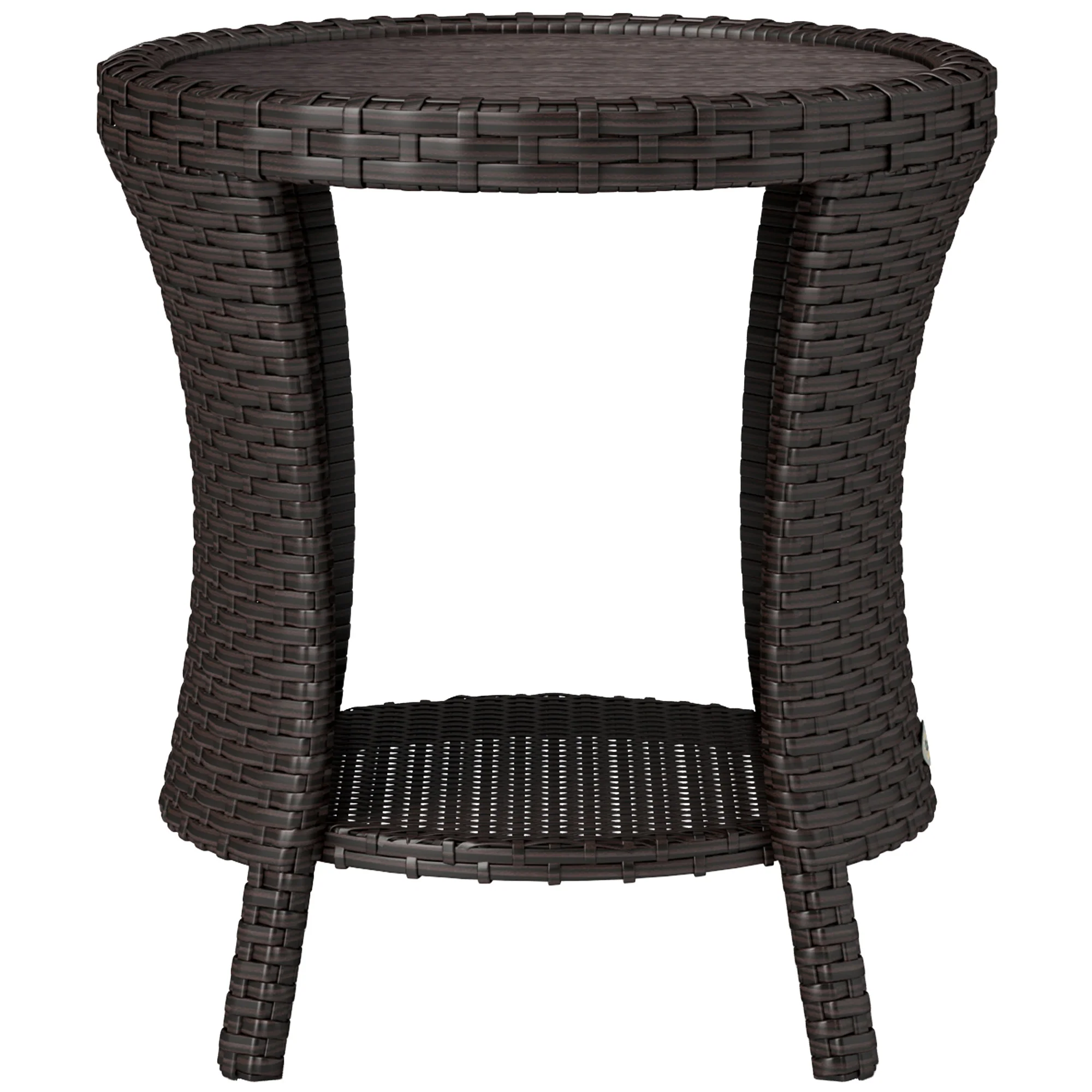 18" Rattan Patio Coffee Table, 2-Tier Outdoor Side Table with Composite Wood Top, Mixed Brown - Image 2