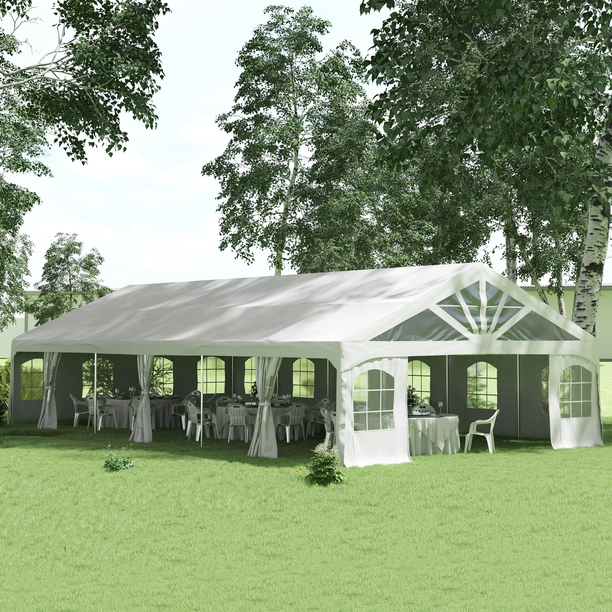 19.5' x 39' Large Sun Shade Canopy Tent for Parties, Weddings, BBQ, White - Image 3