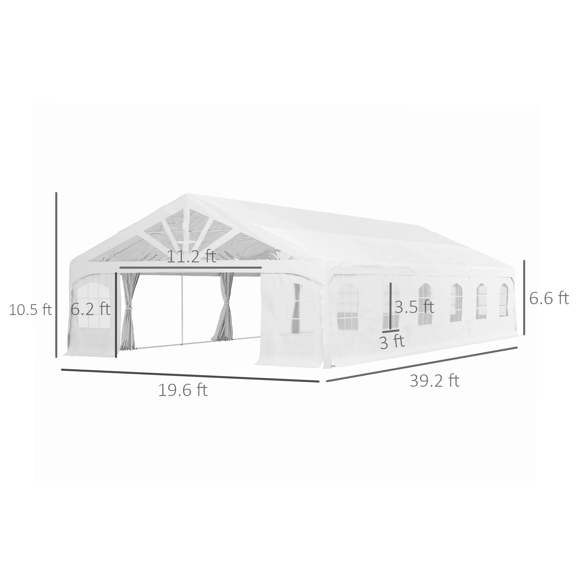 19.5' x 39' Large Sun Shade Canopy Tent for Parties, Weddings, BBQ, White - Image 5