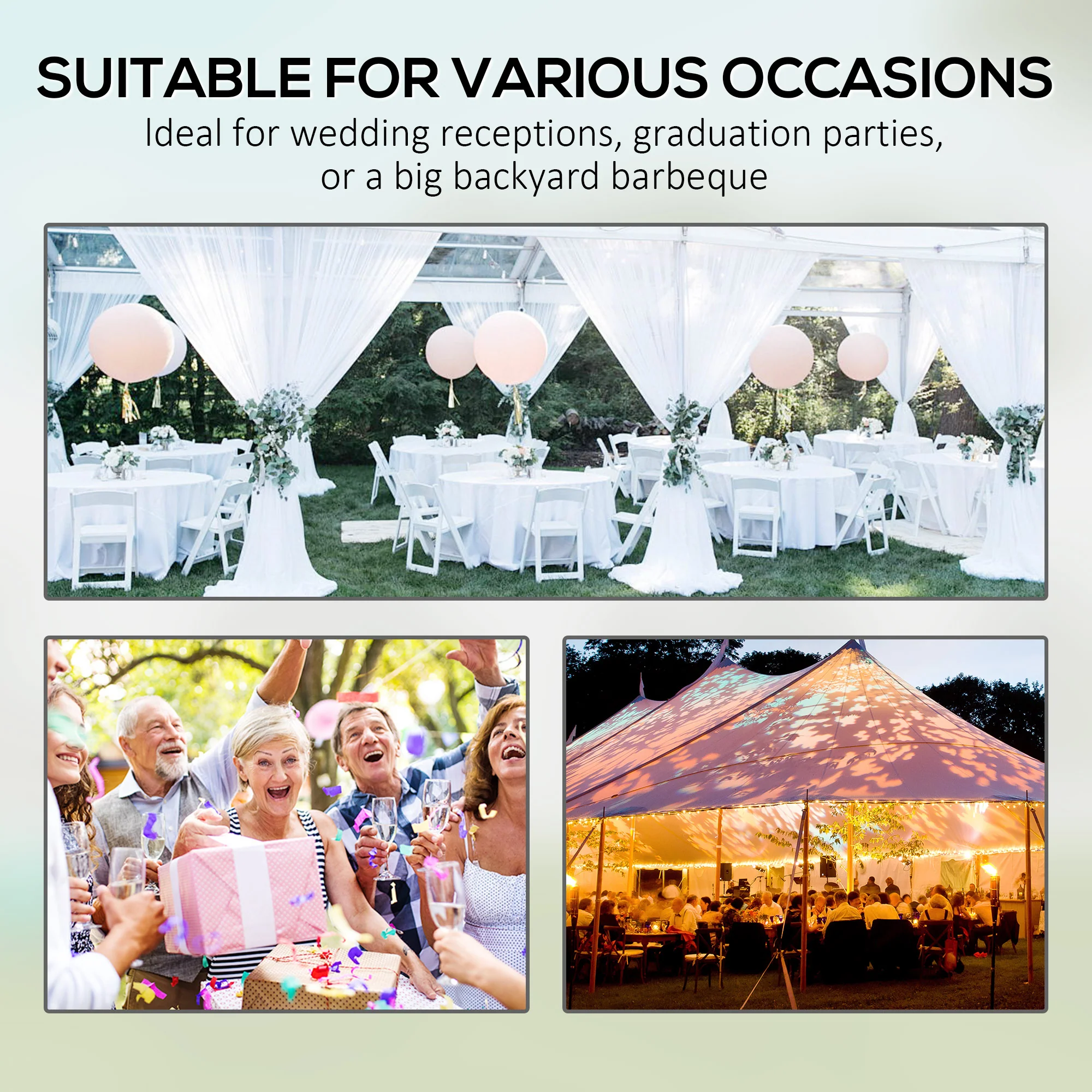 19.5' x 39' Large Sun Shade Canopy Tent for Parties, Weddings, BBQ, White - Image 6
