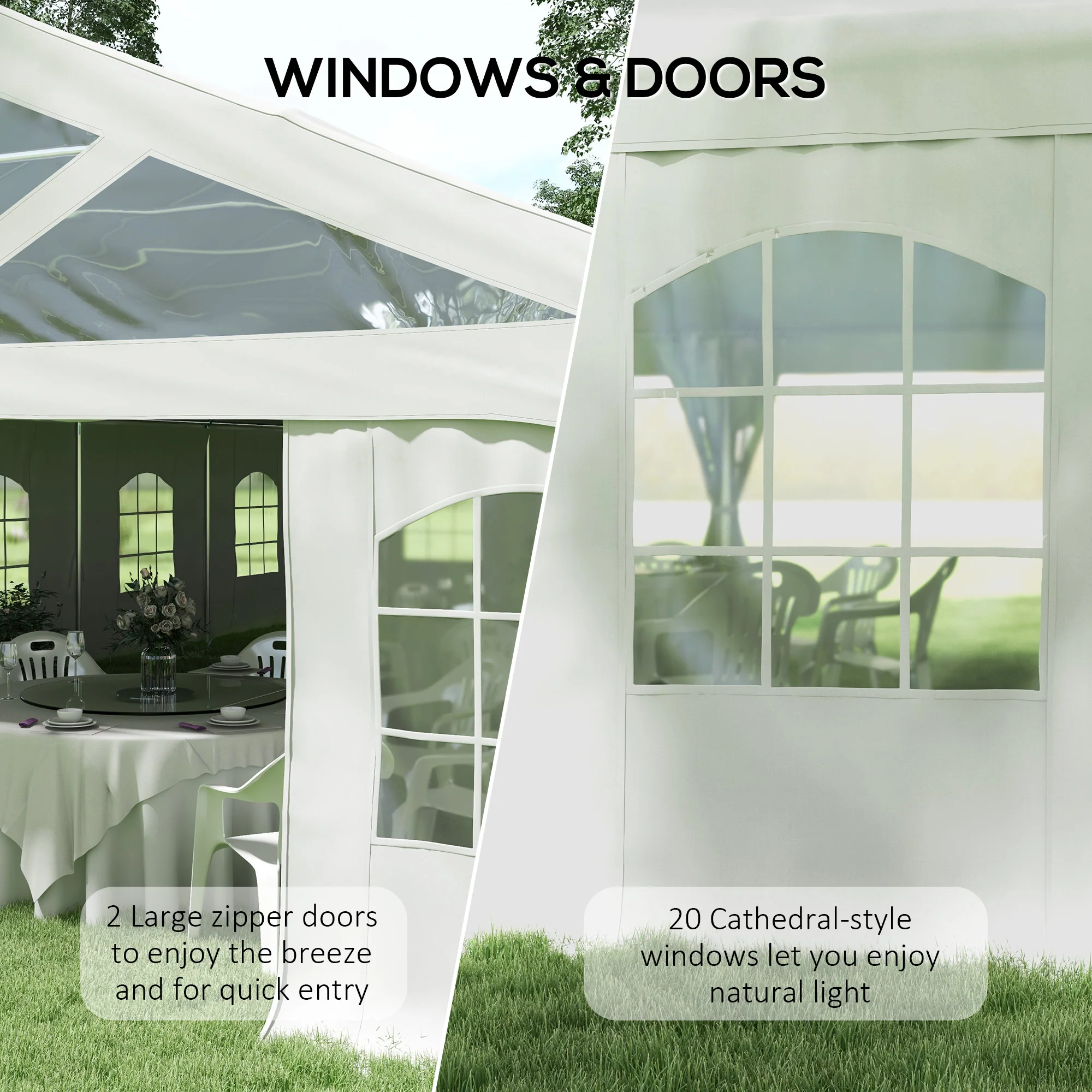 19.5' x 39' Large Sun Shade Canopy Tent for Parties, Weddings, BBQ, White - Image 7