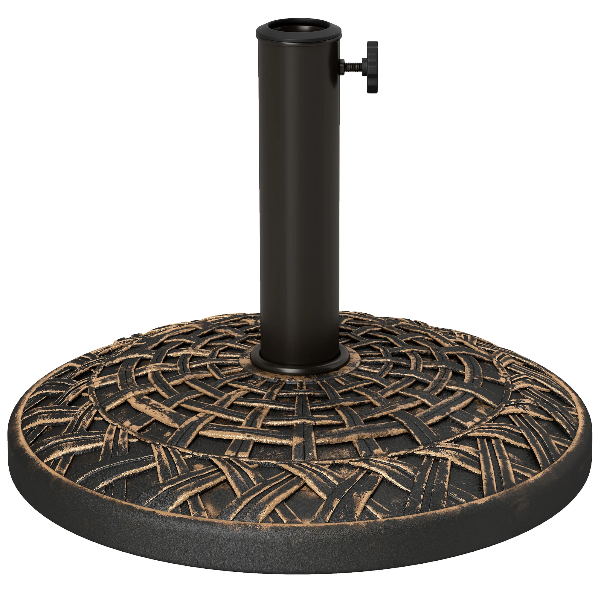 19" Patio Umbrella Base, 26 lbs Concrete Heavy Duty Umbrella Stand, Round Patio Umbrella Holder for 1.5"/1.9" Umbrella Poles for Outdoor, Lawn, Poolside, Bronze