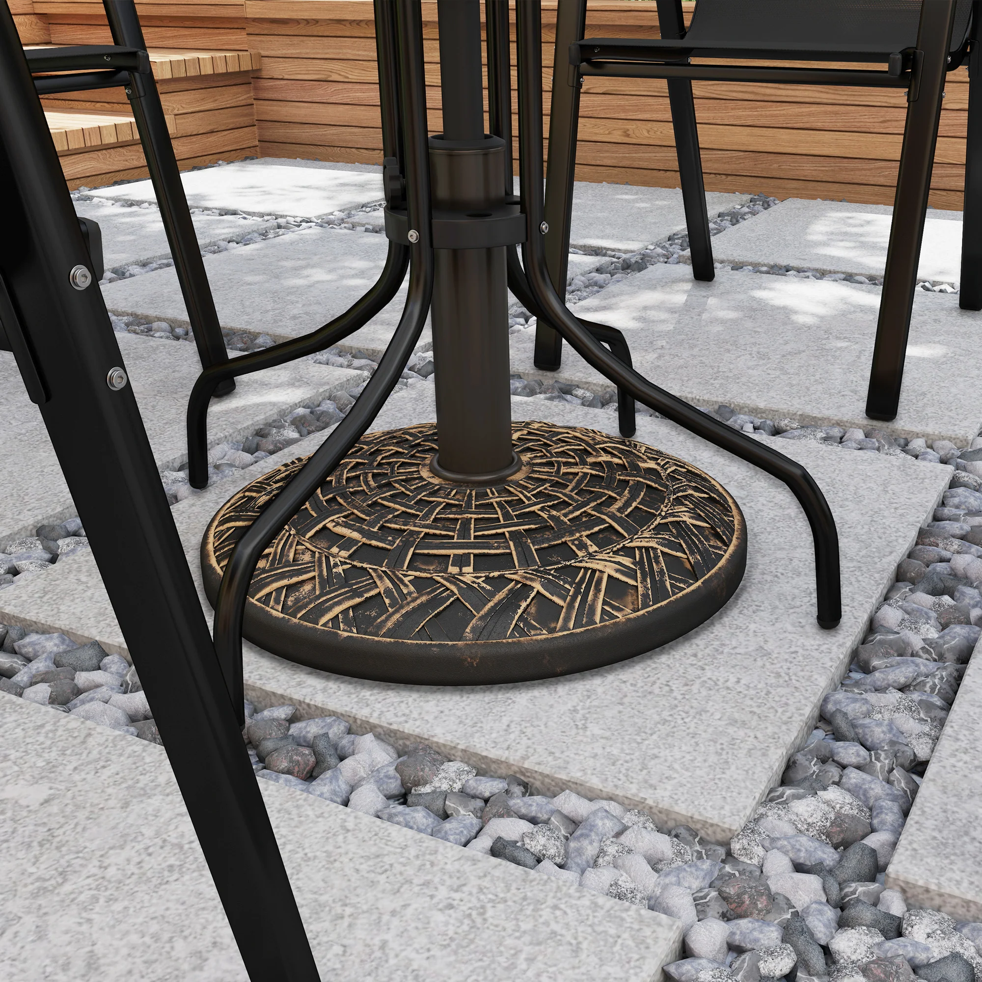 19" Patio Umbrella Base, 26 lbs Concrete Heavy Duty Umbrella Stand, Round Patio Umbrella Holder for 1.5"/1.9" Umbrella Poles for Outdoor, Lawn, Poolside, Bronze - Image 10