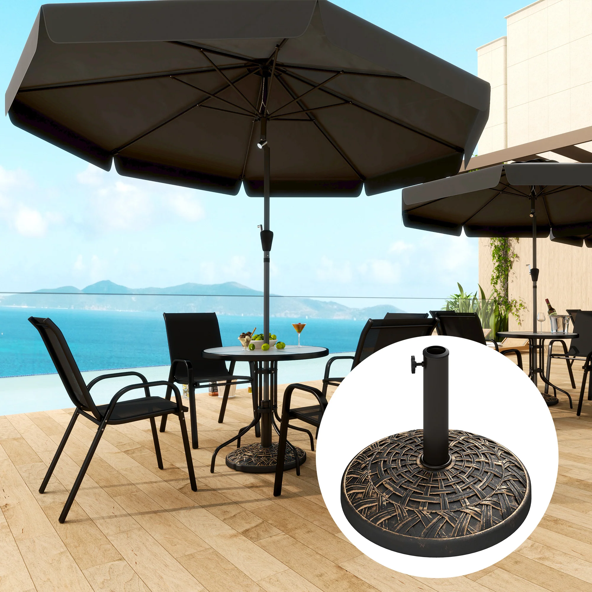 19" Patio Umbrella Base, 26 lbs Concrete Heavy Duty Umbrella Stand, Round Patio Umbrella Holder for 1.5"/1.9" Umbrella Poles for Outdoor, Lawn, Poolside, Bronze - Image 3
