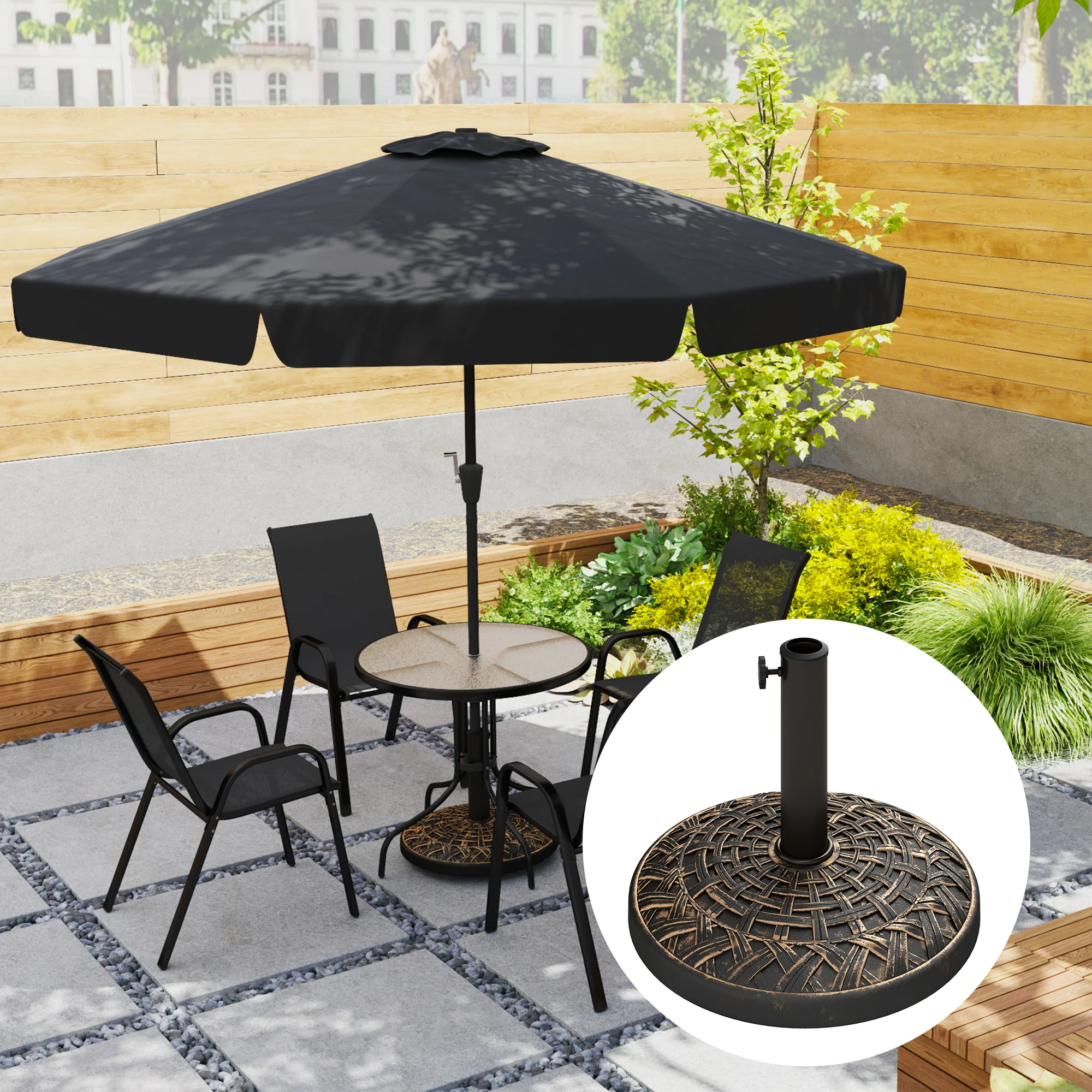 19" Patio Umbrella Base, 26 lbs Concrete Heavy Duty Umbrella Stand, Round Patio Umbrella Holder for 1.5"/1.9" Umbrella Poles for Outdoor, Lawn, Poolside, Bronze - Image 4