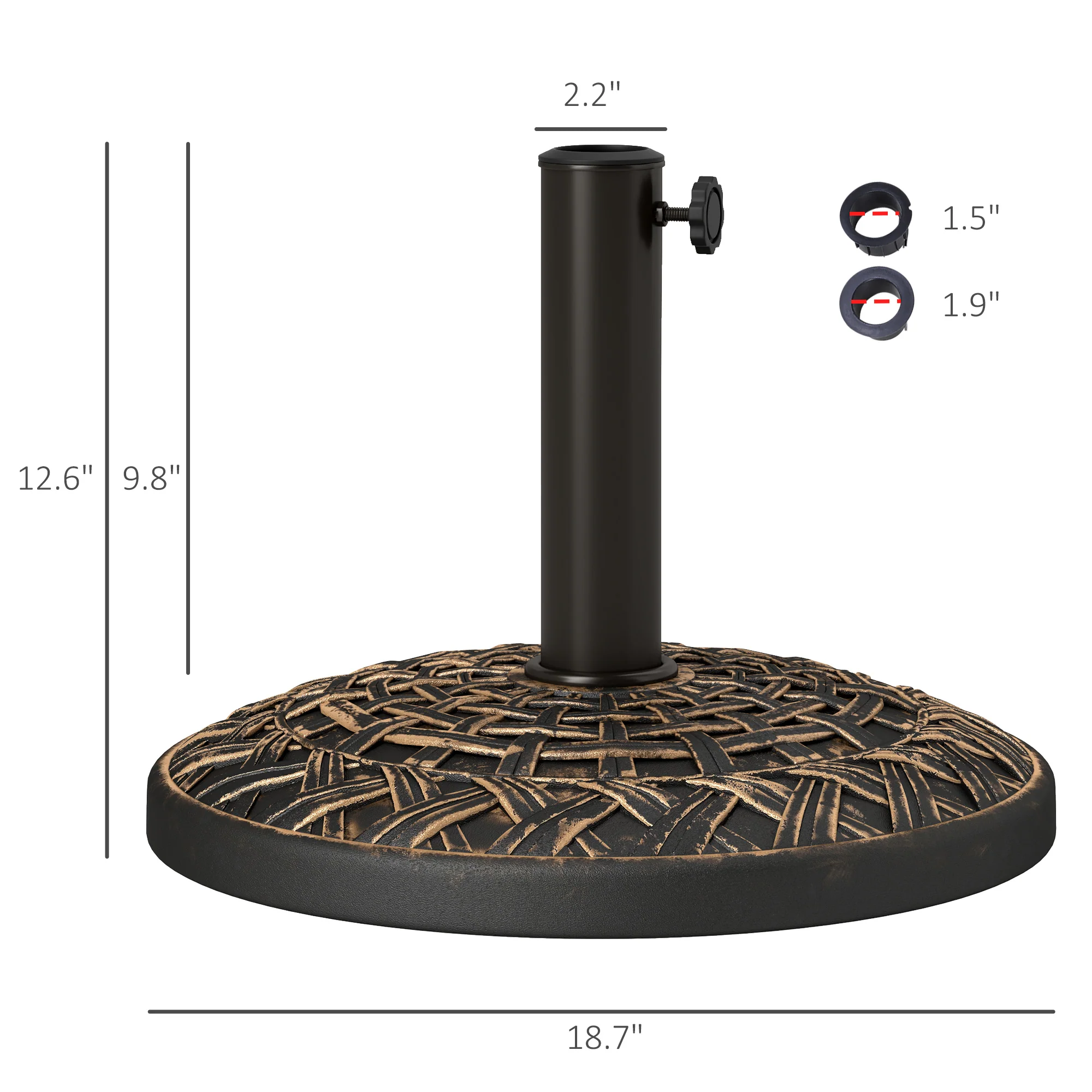 19" Patio Umbrella Base, 26 lbs Concrete Heavy Duty Umbrella Stand, Round Patio Umbrella Holder for 1.5"/1.9" Umbrella Poles for Outdoor, Lawn, Poolside, Bronze - Image 5