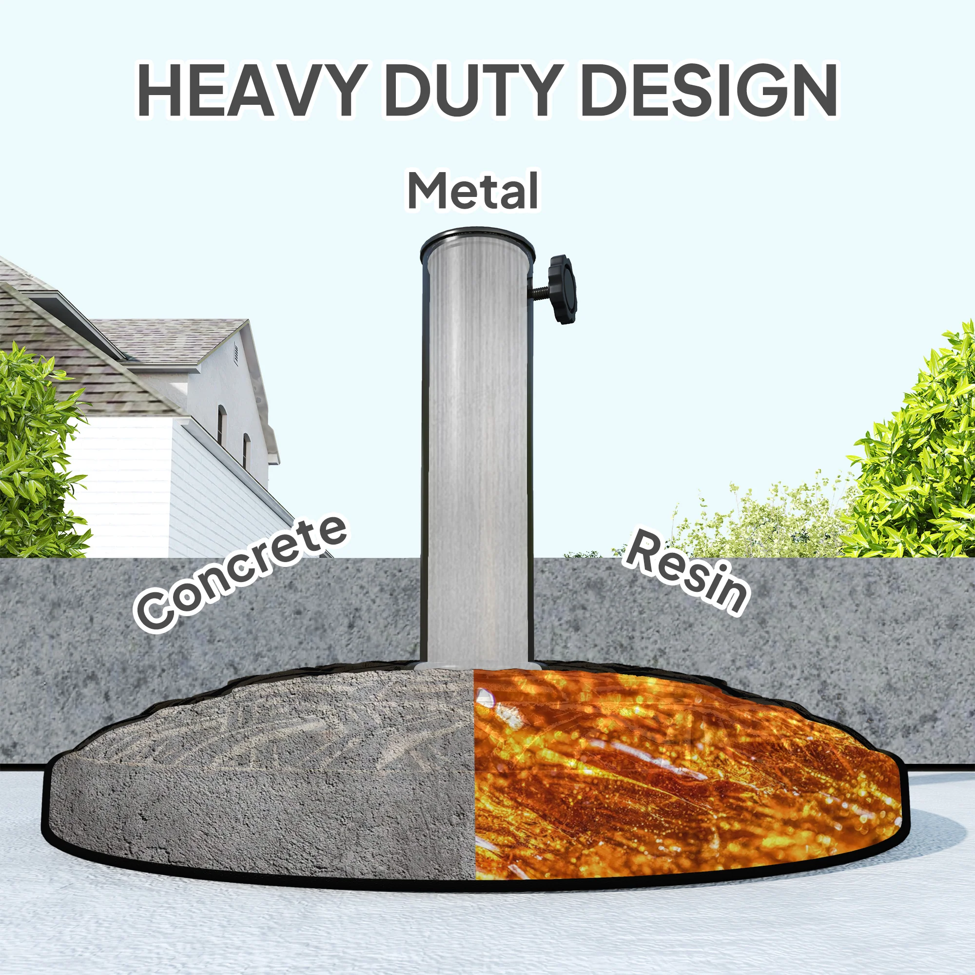 19" Patio Umbrella Base, 26 lbs Concrete Heavy Duty Umbrella Stand, Round Patio Umbrella Holder for 1.5"/1.9" Umbrella Poles for Outdoor, Lawn, Poolside, Bronze - Image 7