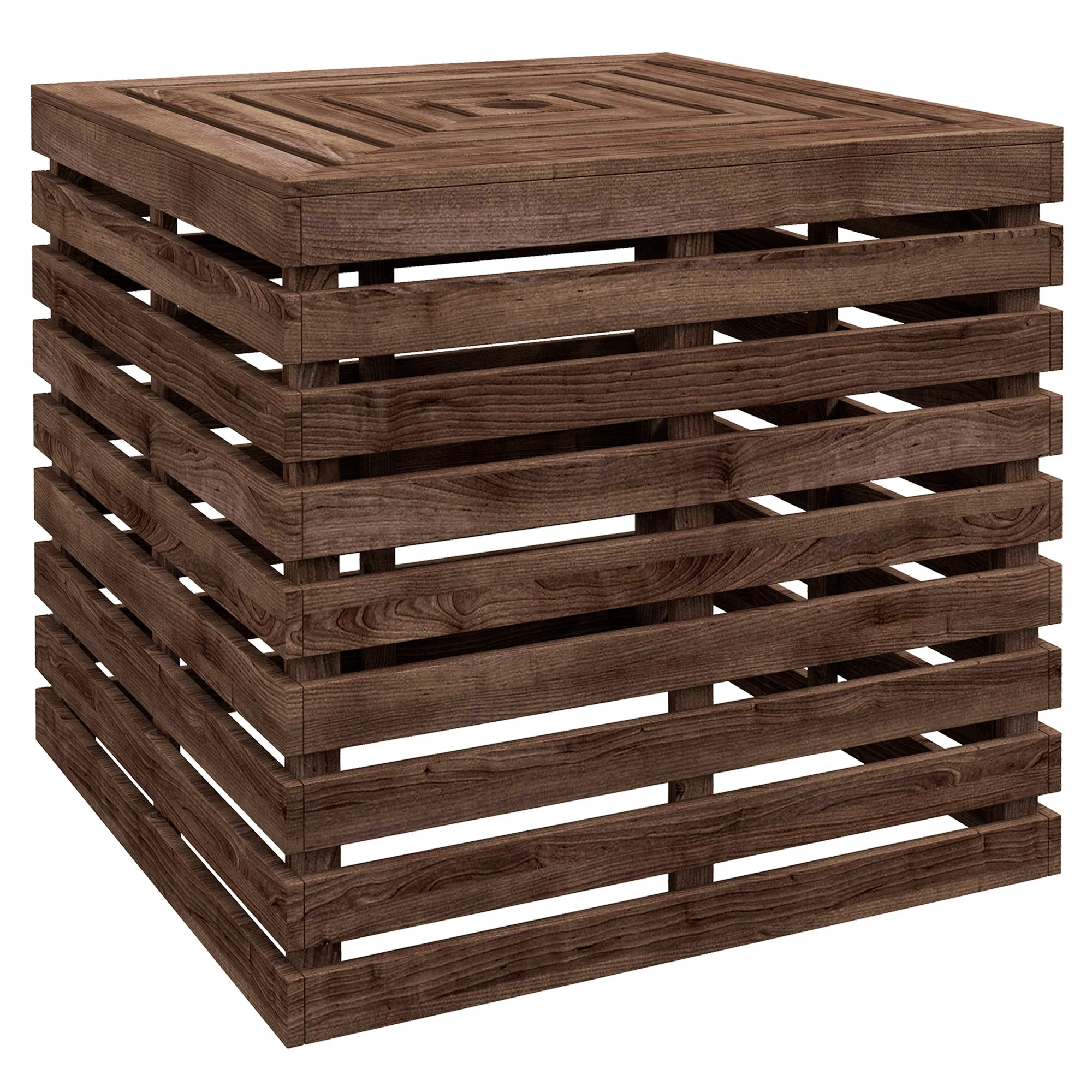 2-in-1 Outdoor Umbrella Base Storage Box, Wooden Patio Coffee Table, Brown - Image 12