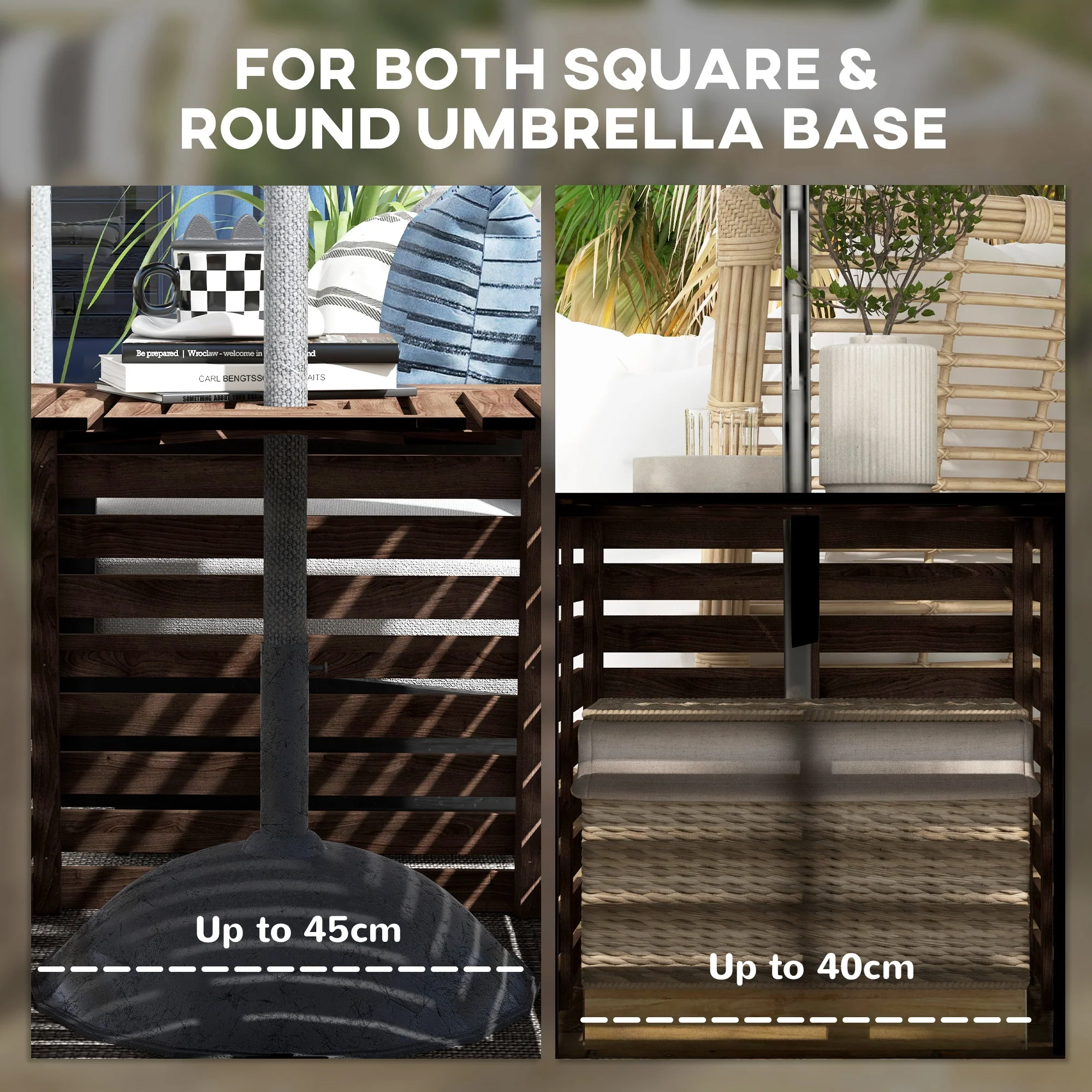 2-in-1 Outdoor Umbrella Base Storage Box, Wooden Patio Coffee Table, Brown - Image 8