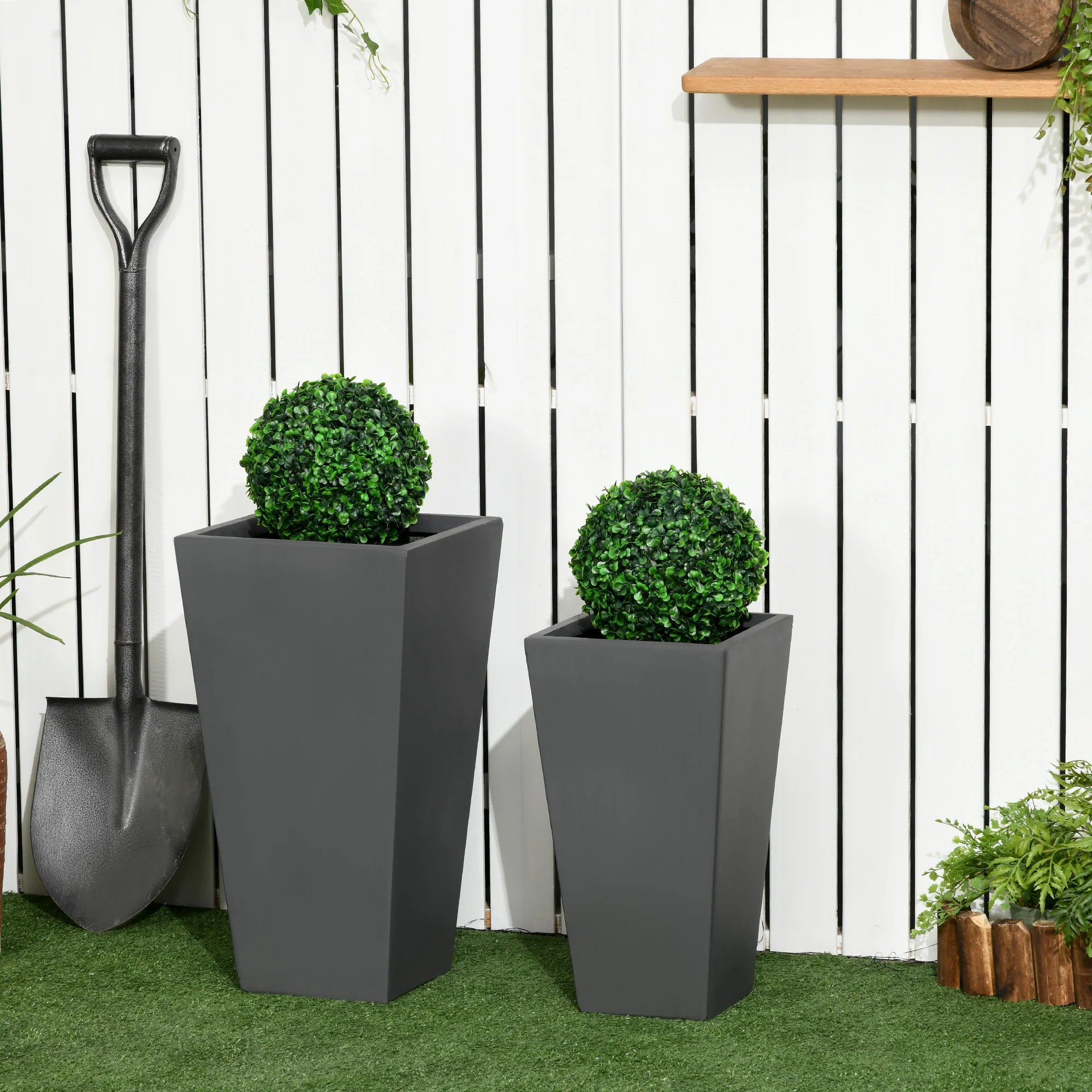 2-Pack Outdoor Planter Set, Flower Pots with Drainage Holes, Durable & Stackable Plant Pot, 22in & 18in, for Porch, Entryway, Patio, Yard, Garden, Gray - Image 3