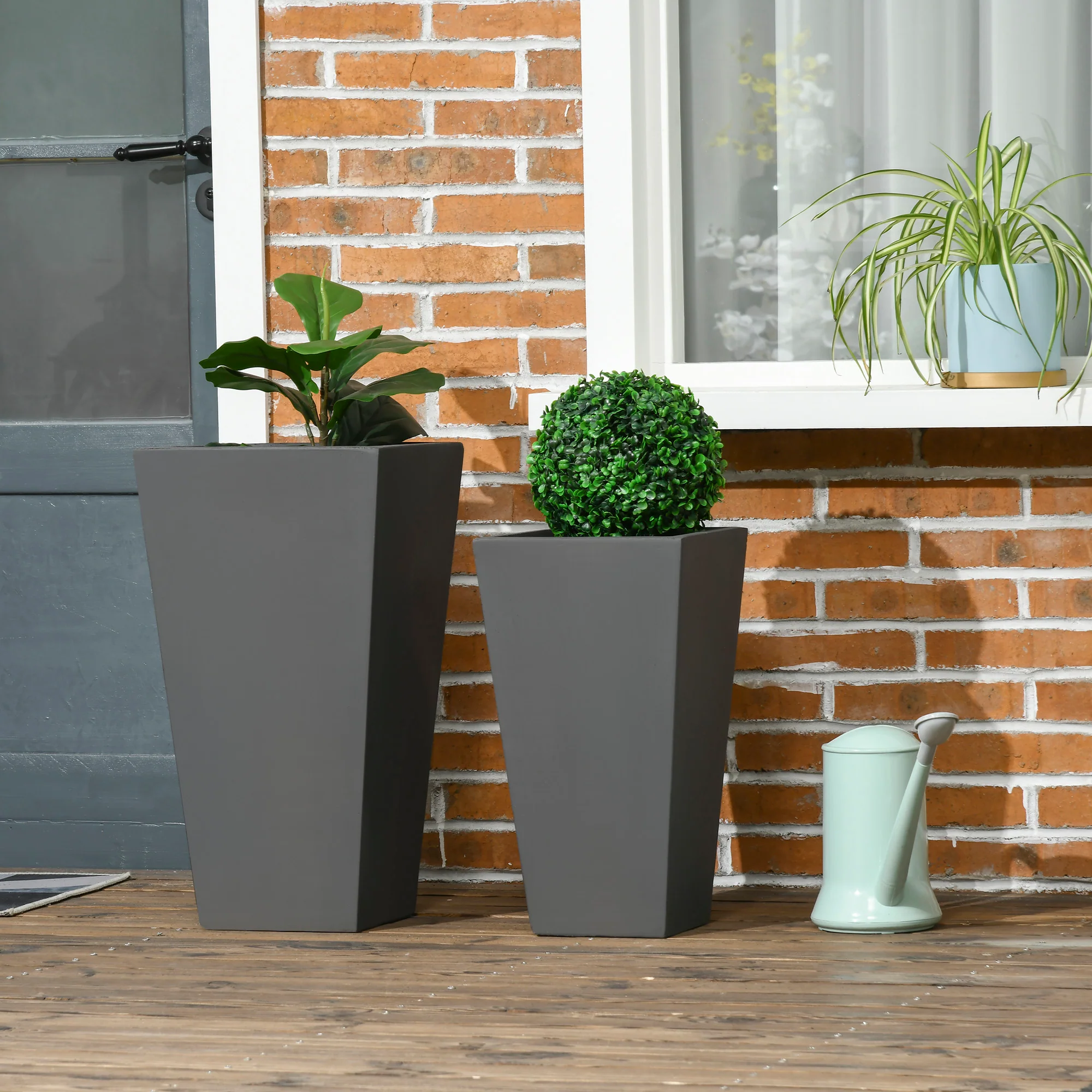 2-Pack Outdoor Planter Set, Flower Pots with Drainage Holes, Durable & Stackable Plant Pot, 22in & 18in, for Porch, Entryway, Patio, Yard, Garden, Gray - Image 4